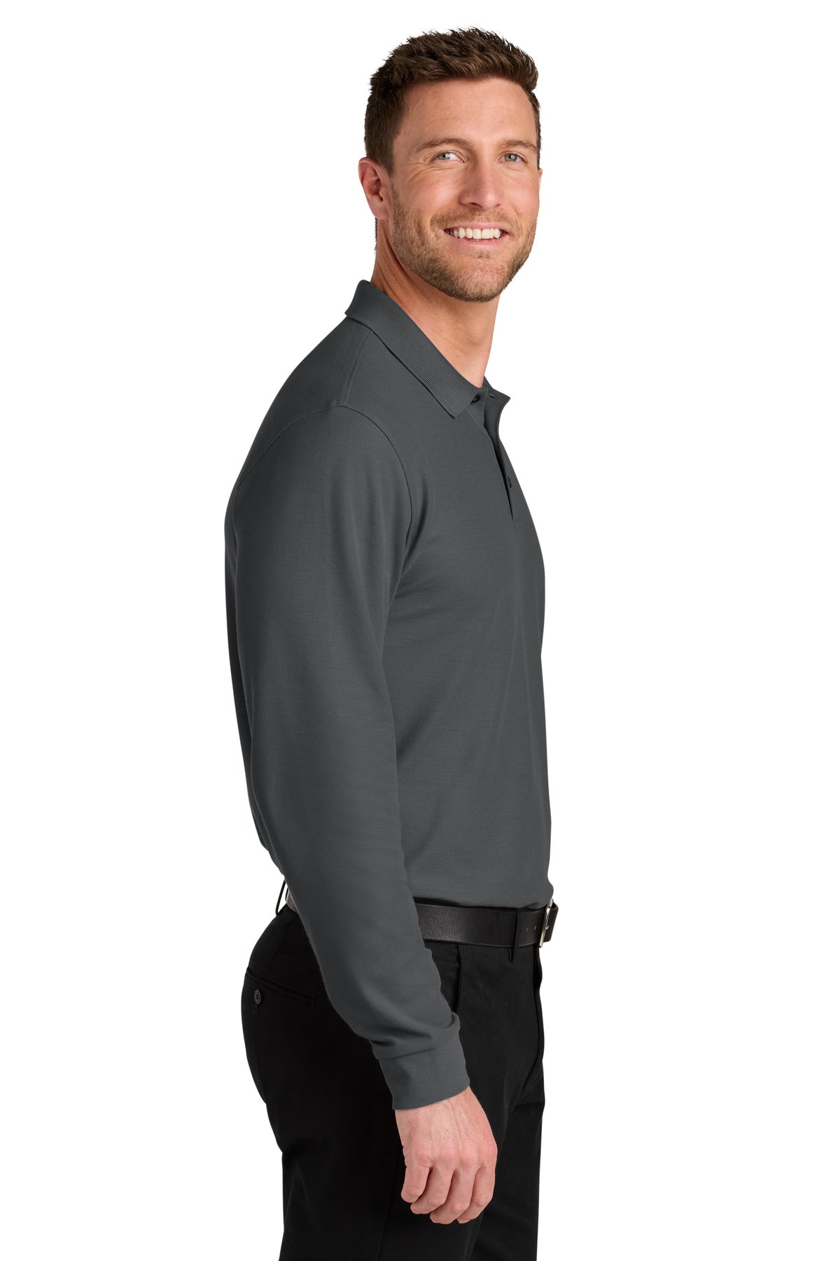 Port Authority Wearever Signature Pique Long Sleeve Polo K200LS - Storm Grey - side
