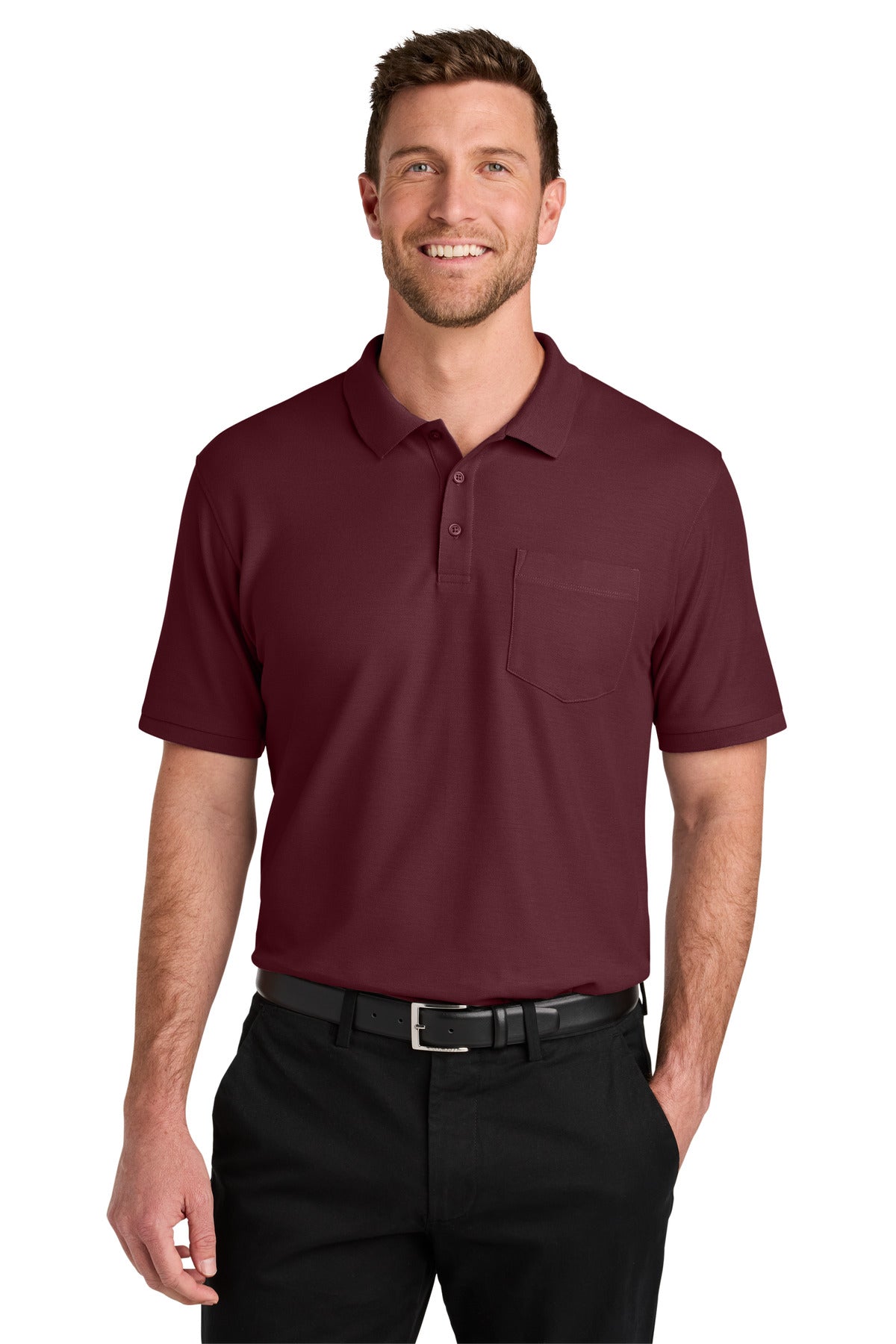 Port Authority Wearever Signature Pique Pocket Polo K200P - Burgundy - front