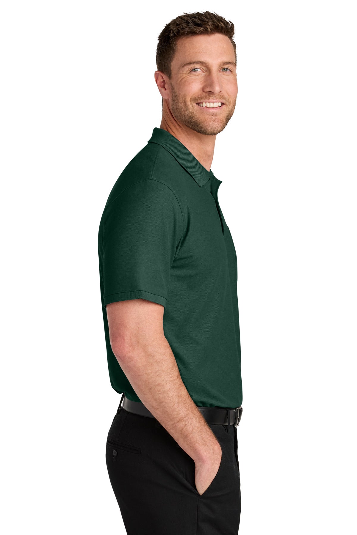 Port Authority Wearever Signature Pique Pocket Polo K200P - Dark Green - side