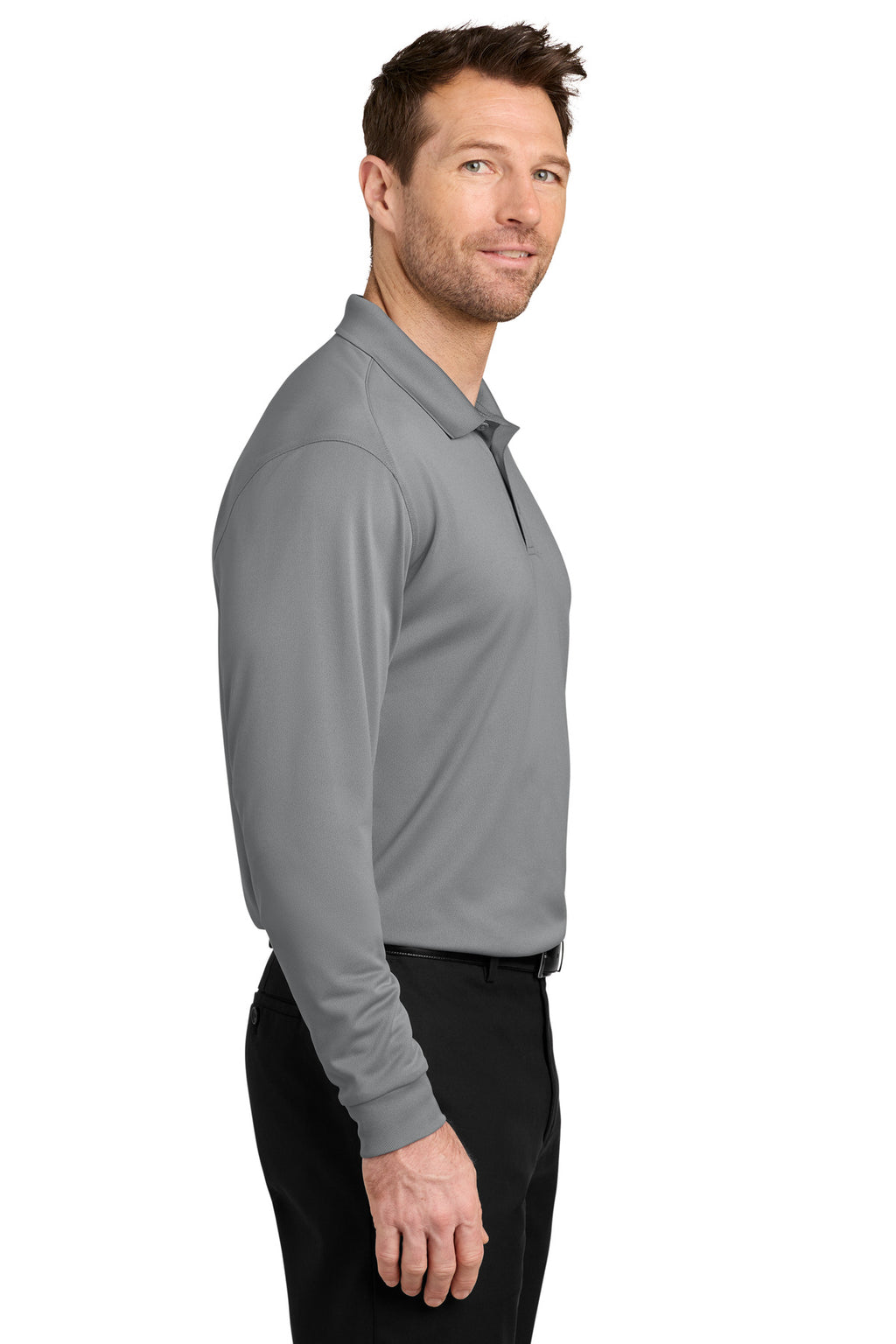 Port Authority Wearever Performance Pique Long Sleeve Polo K240LS - Gusty Grey - side