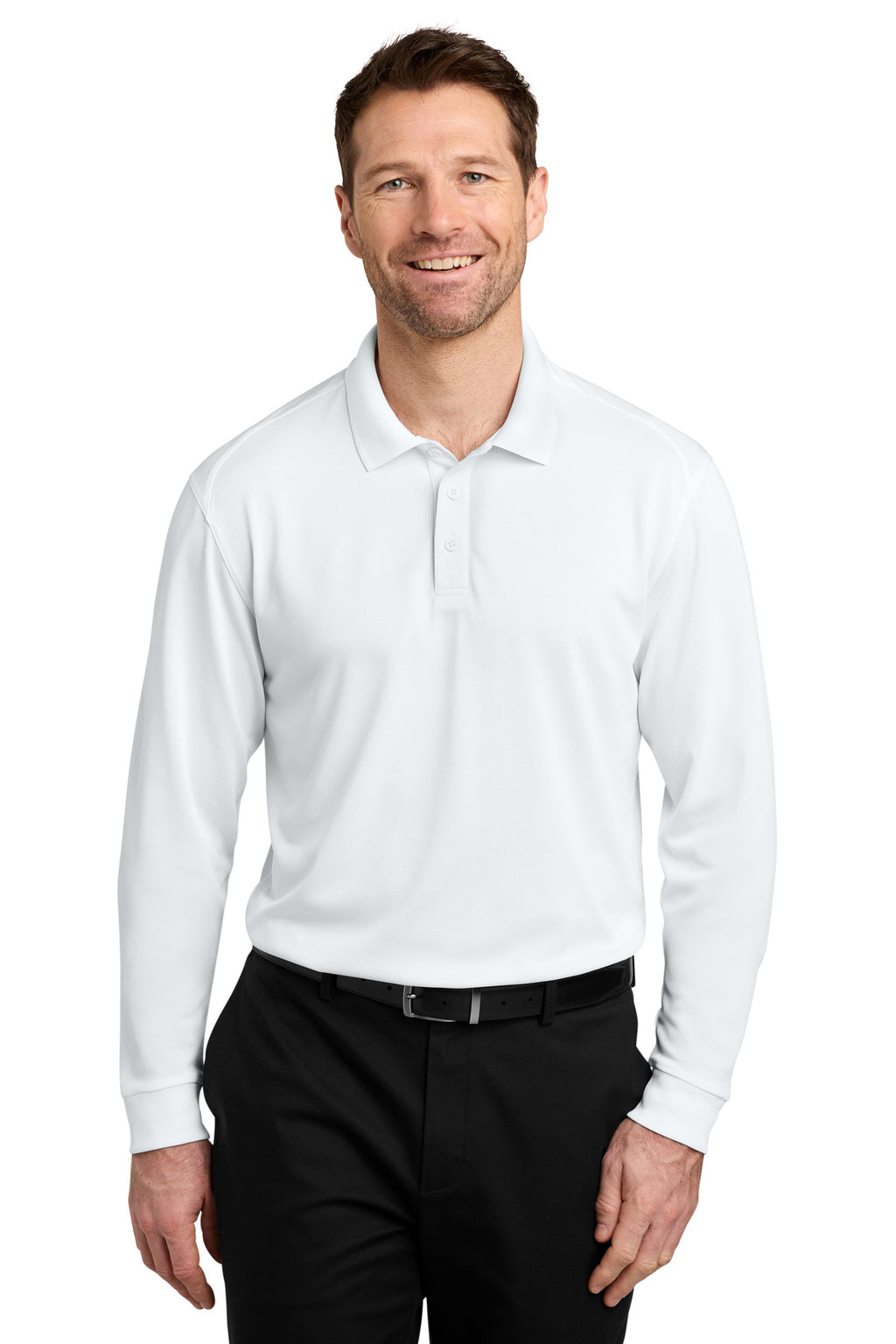Port Authority Wearever Performance Pique Long Sleeve Polo K240LS - White - front
