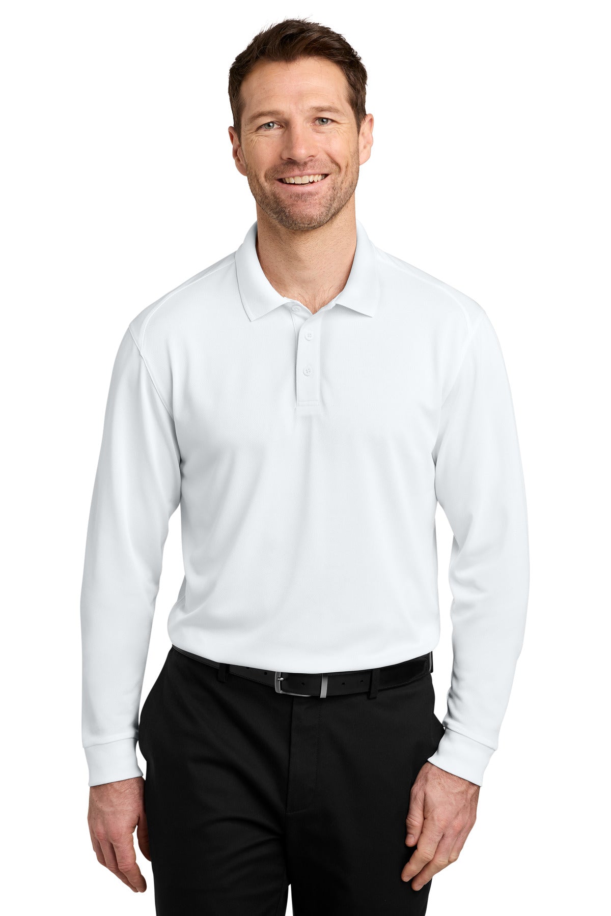Port Authority Wearever Performance Pique Long Sleeve Polo K240LS - White - front