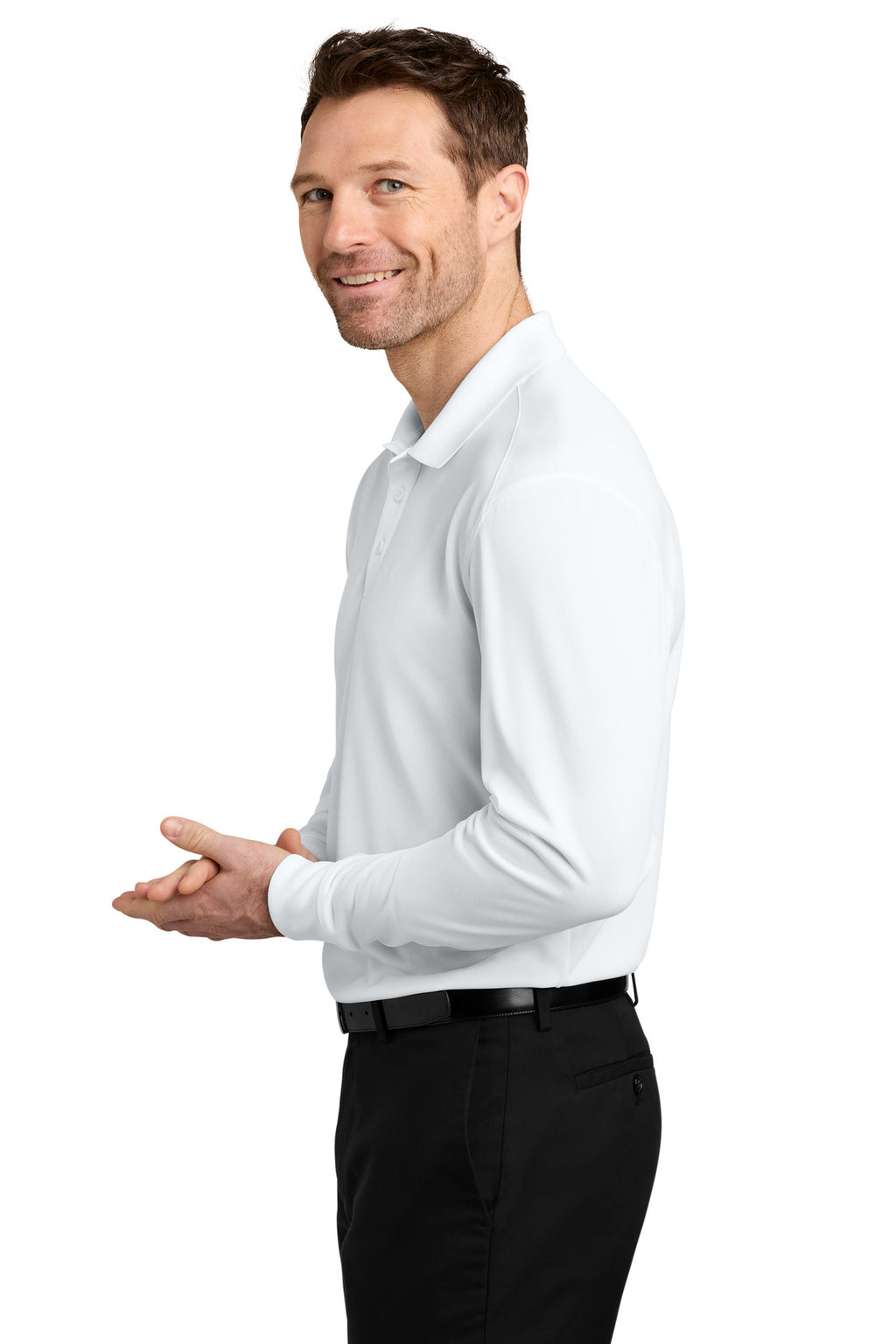 Port Authority Wearever Performance Pique Long Sleeve Polo K240LS - White - side