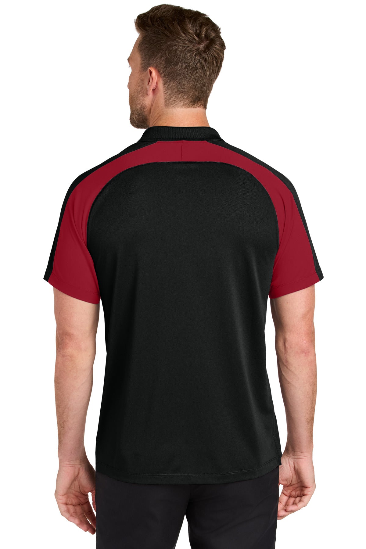 Port Authority Wearever Performance Pique Colorblock Polo K247 - Deep Black/ Rich Red - back