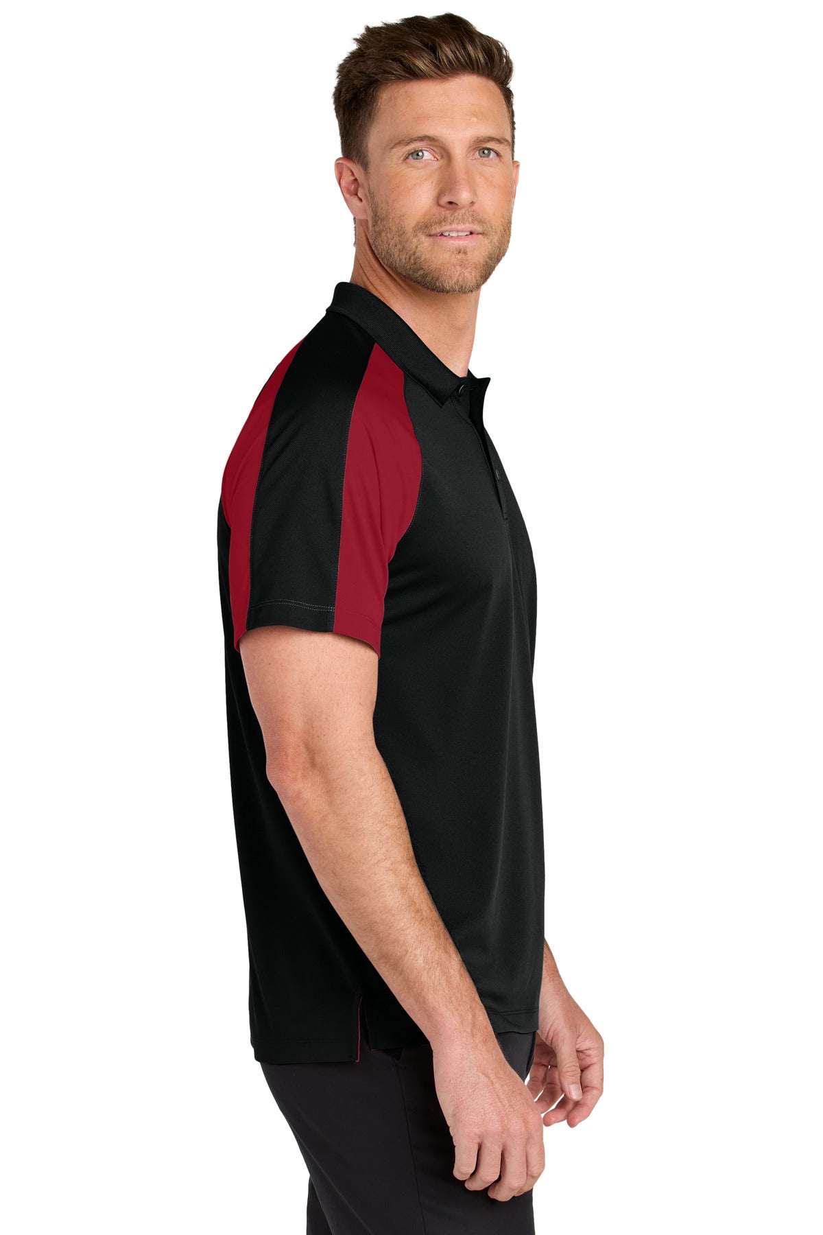 Port Authority Wearever Performance Pique Colorblock Polo K247 - Deep Black/ Rich Red - side