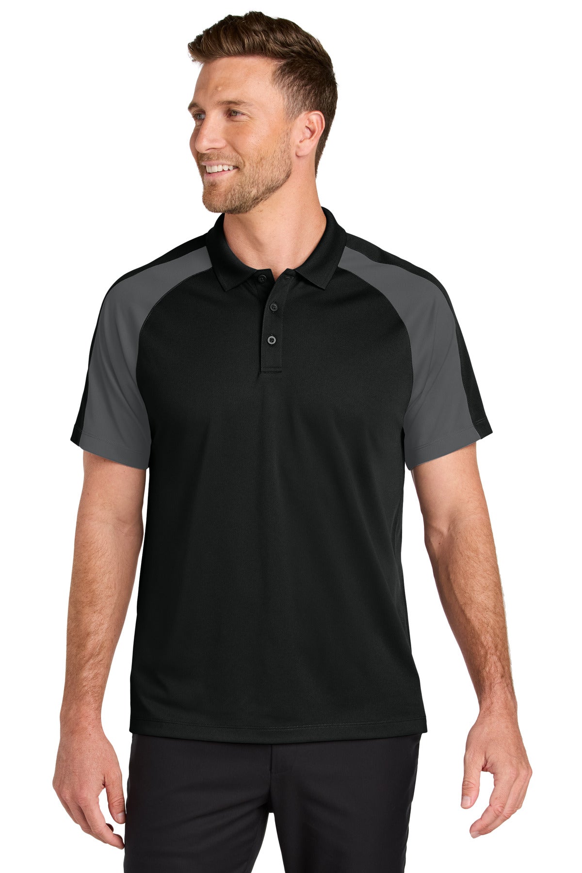 Port Authority Wearever Performance Pique Colorblock Polo K247 - Deep Black/ Storm Grey - front