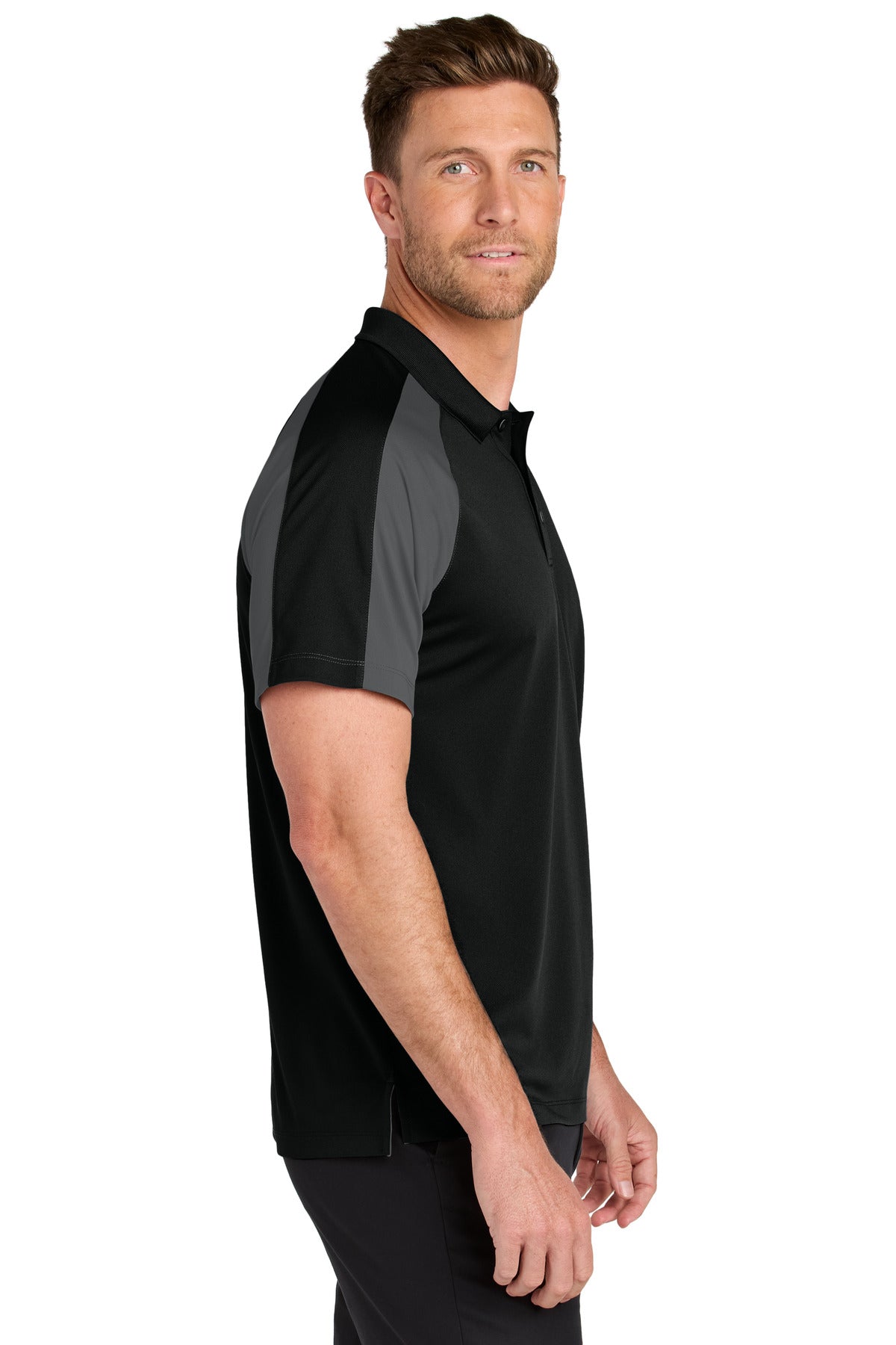 Port Authority Wearever Performance Pique Colorblock Polo K247 - Deep Black/ Storm Grey - side