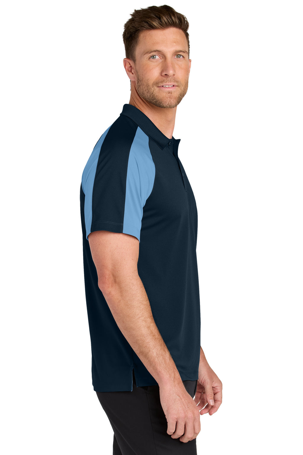 Port Authority Wearever Performance Pique Colorblock Polo K247 - River Blue Navy/ Carolina Blue - side