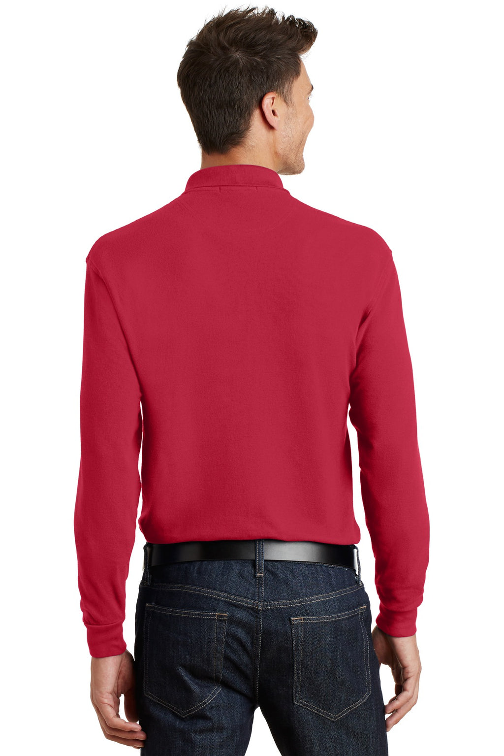 DISCONTINUED Port Authority Long Sleeve Heavyweight Cotton Pique Polo. K320 - Red - back