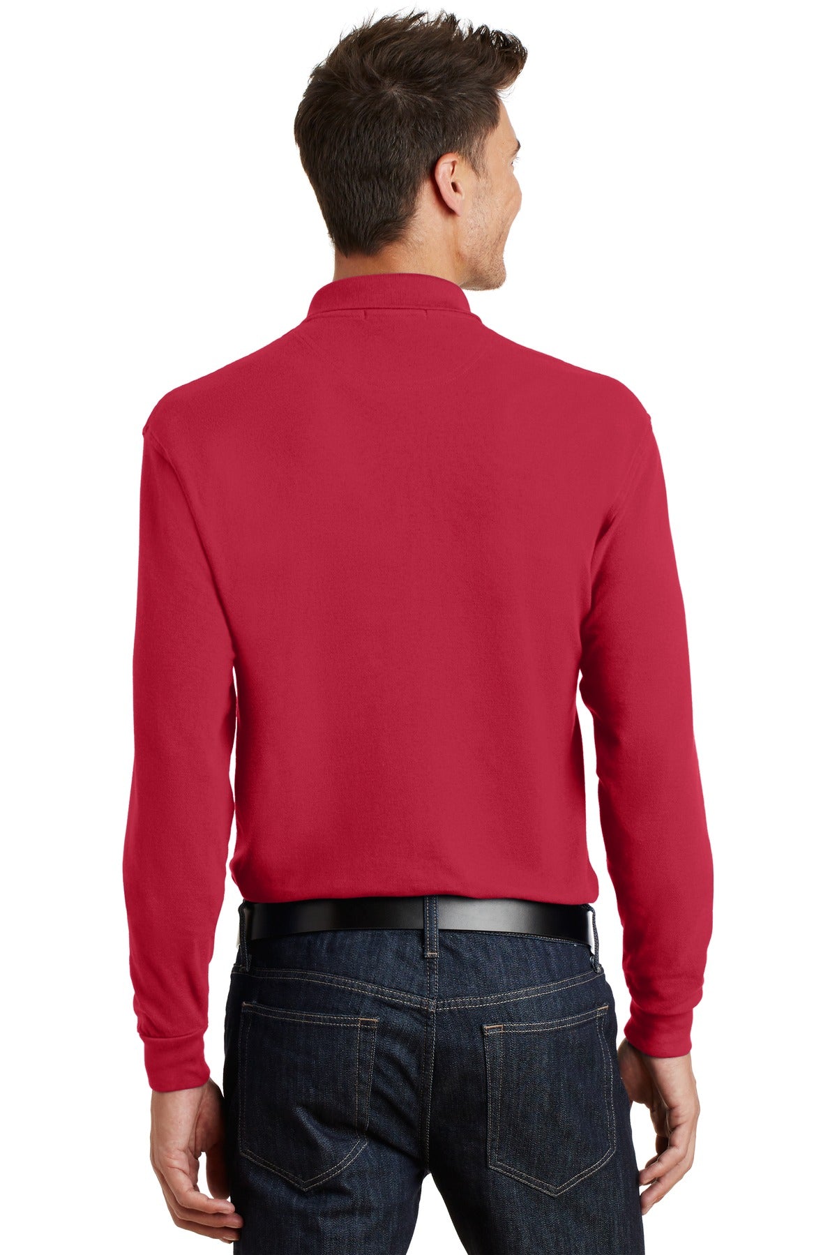 DISCONTINUED Port Authority Long Sleeve Heavyweight Cotton Pique Polo. K320 - Red - back