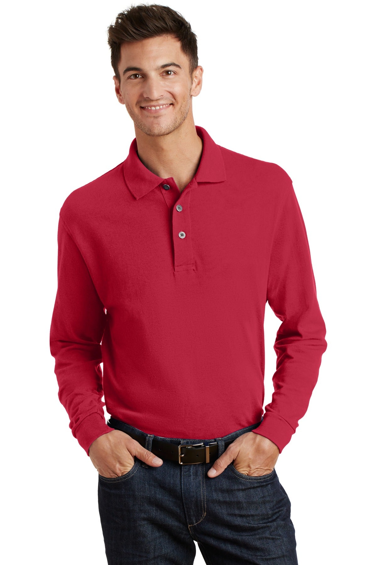 DISCONTINUED Port Authority Long Sleeve Heavyweight Cotton Pique Polo. K320 - Red - front