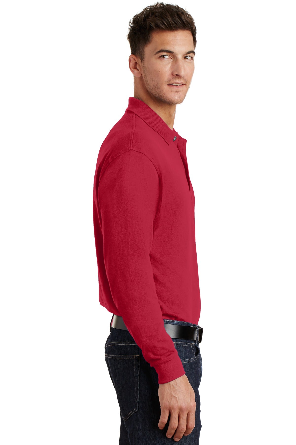 DISCONTINUED Port Authority Long Sleeve Heavyweight Cotton Pique Polo. K320 - Red - side