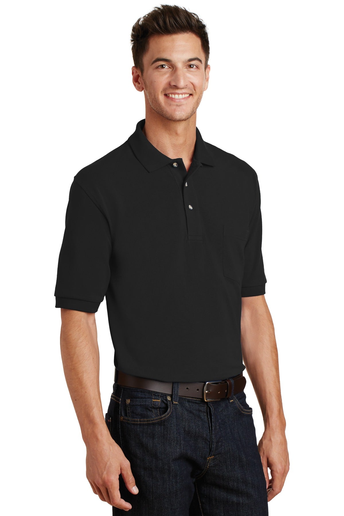 Port Authority Heavyweight Cotton Pique Polo with Pocket. K420P - Black - three_q