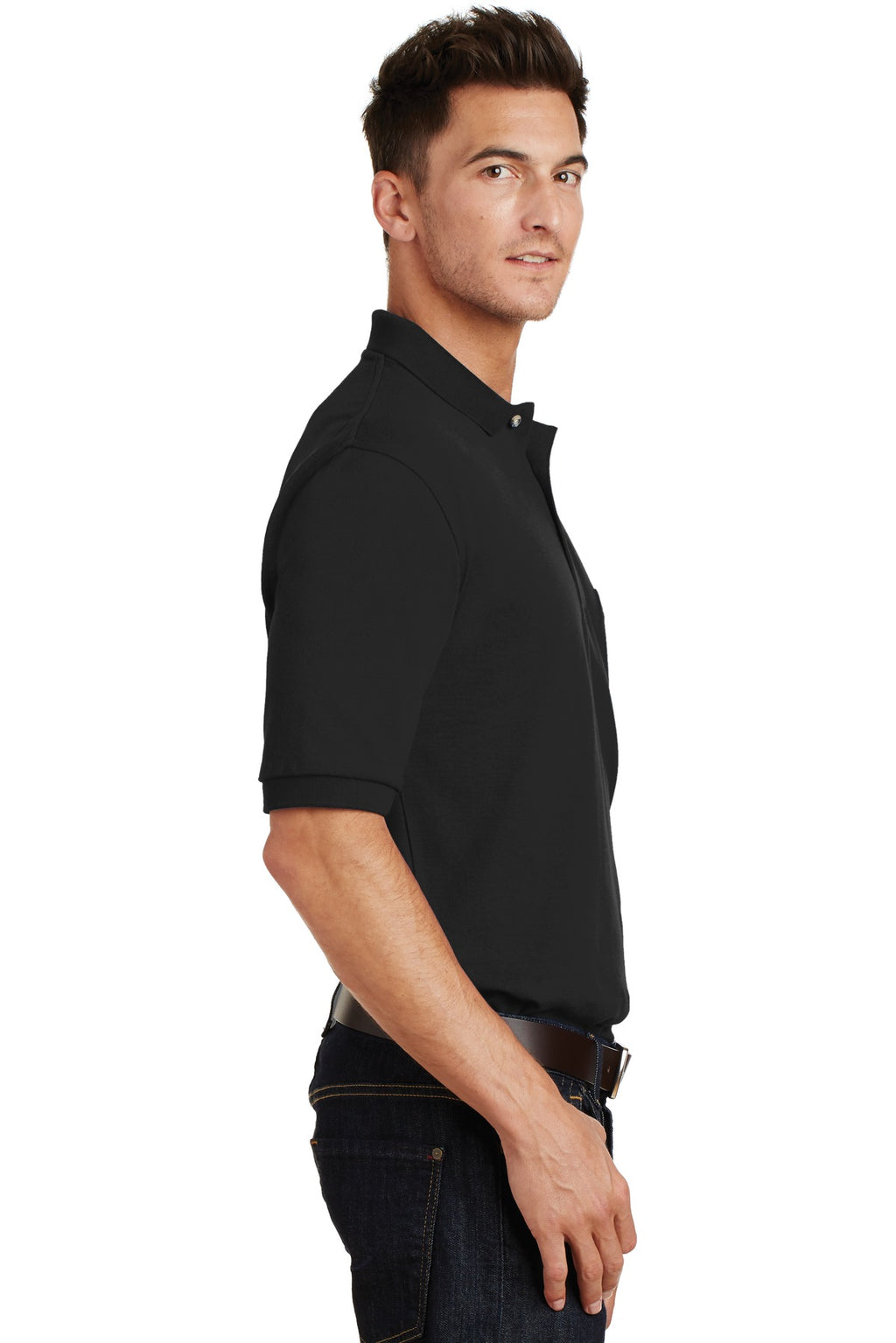 Port Authority Heavyweight Cotton Pique Polo with Pocket. K420P - Black - side