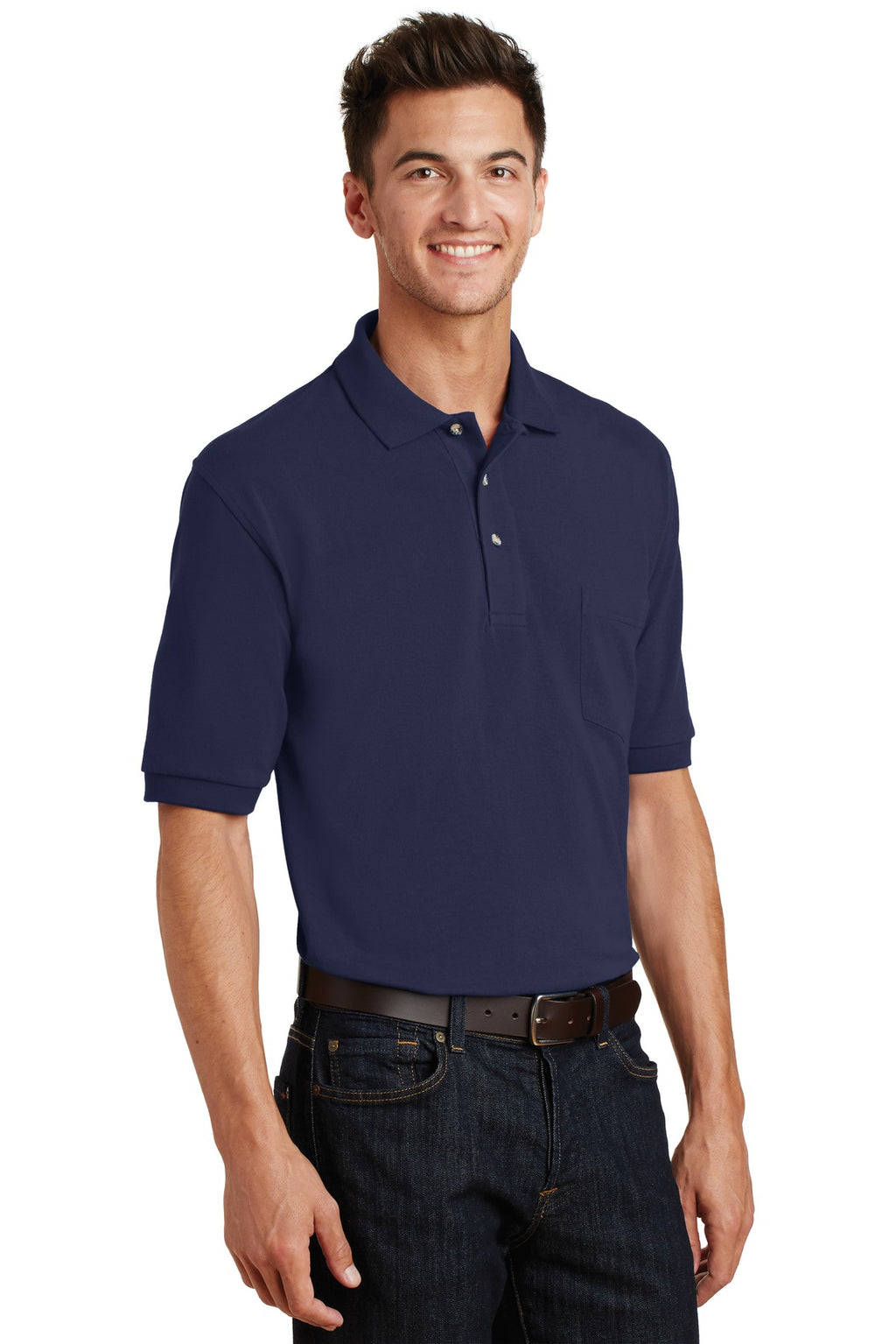 Port Authority Heavyweight Cotton Pique Polo with Pocket. K420P - Navy - three_q
