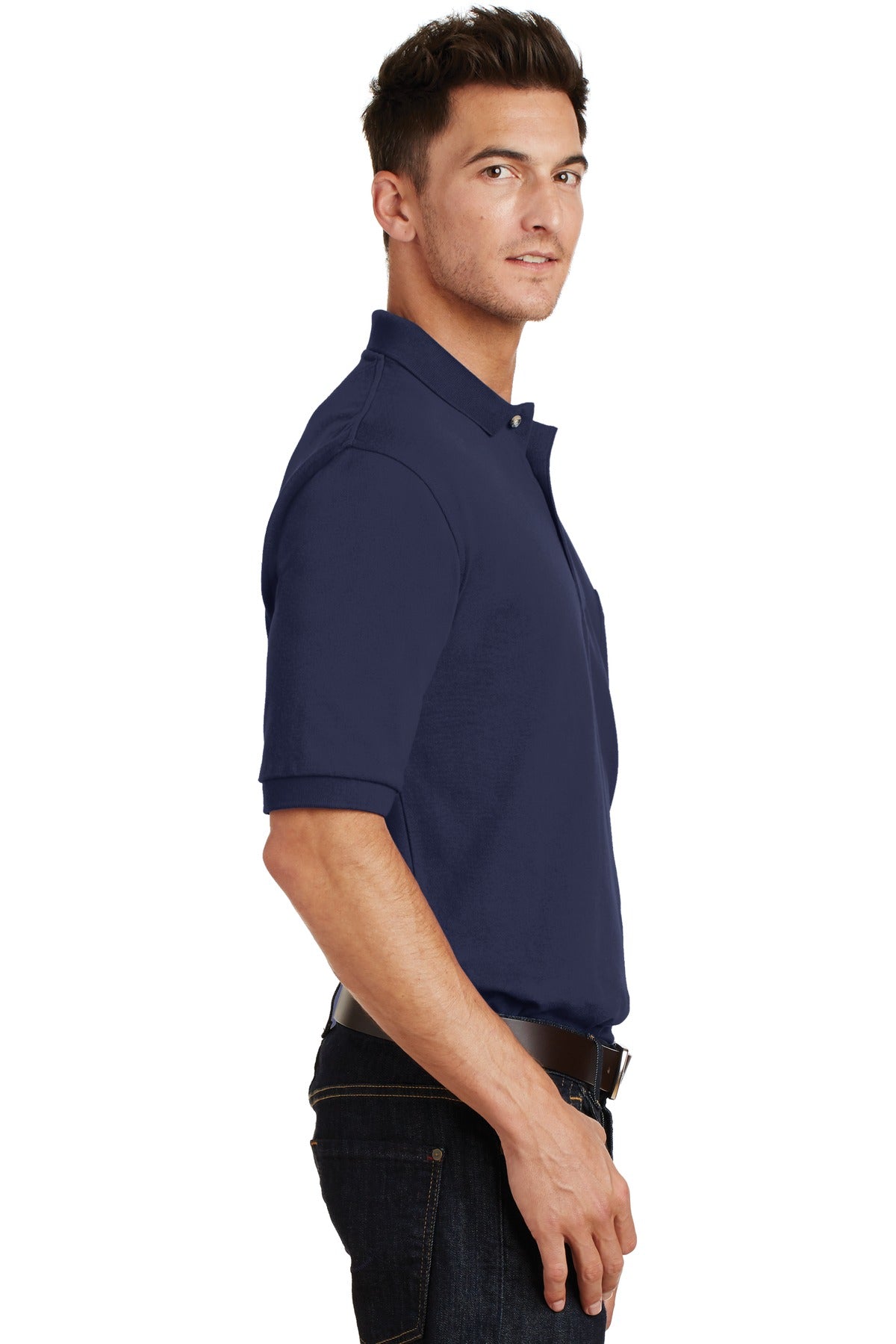 Port Authority Heavyweight Cotton Pique Polo with Pocket. K420P - Navy - side
