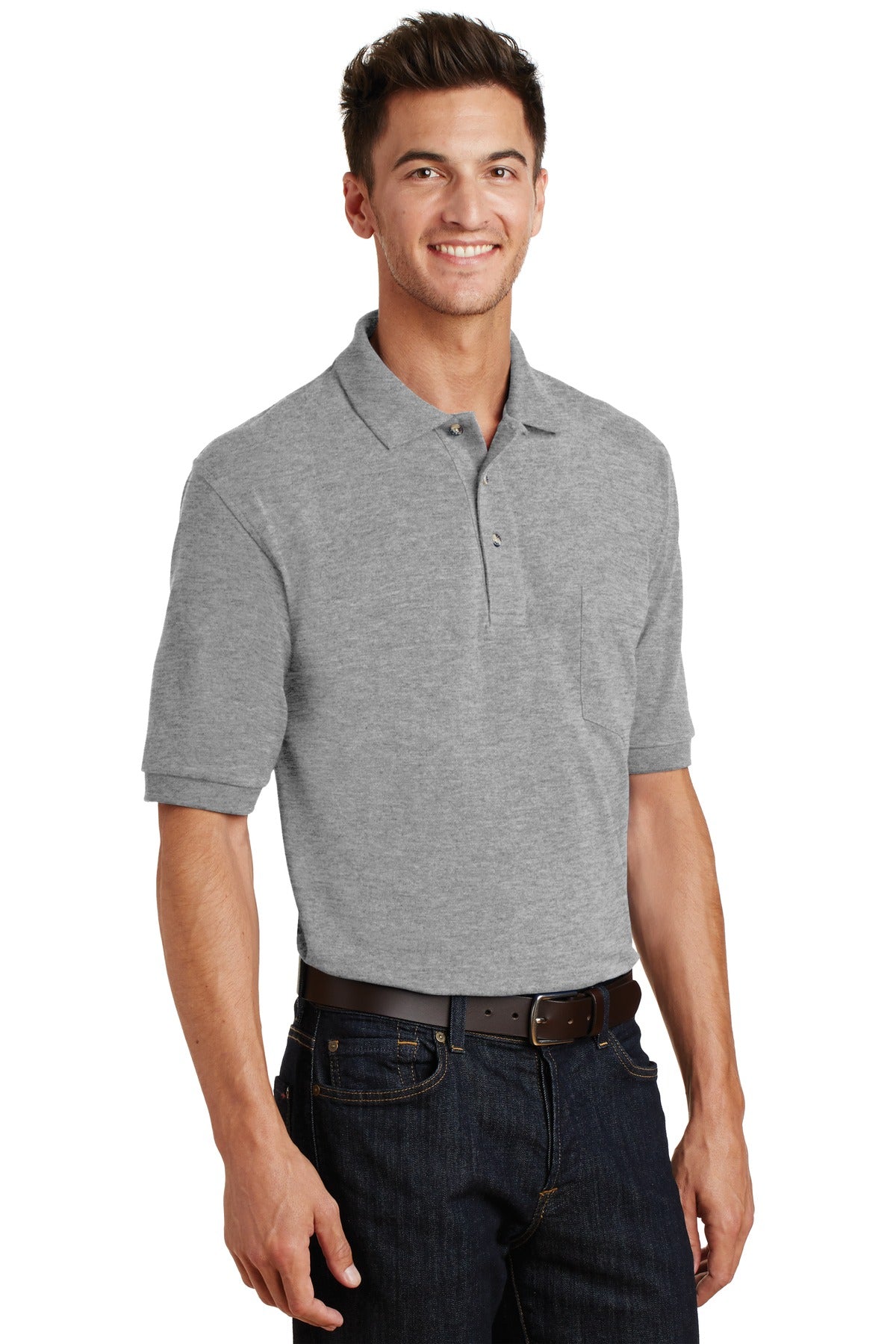 Port Authority Heavyweight Cotton Pique Polo with Pocket. K420P - Oxford - three_q