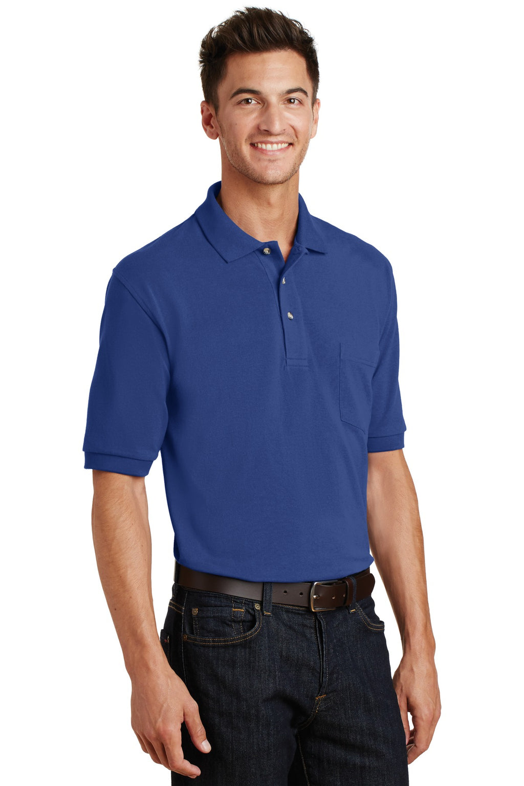 Port Authority Heavyweight Cotton Pique Polo with Pocket. K420P - Royal - three_q