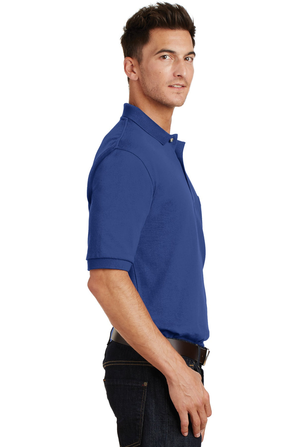 Port Authority Heavyweight Cotton Pique Polo with Pocket. K420P - Royal - side