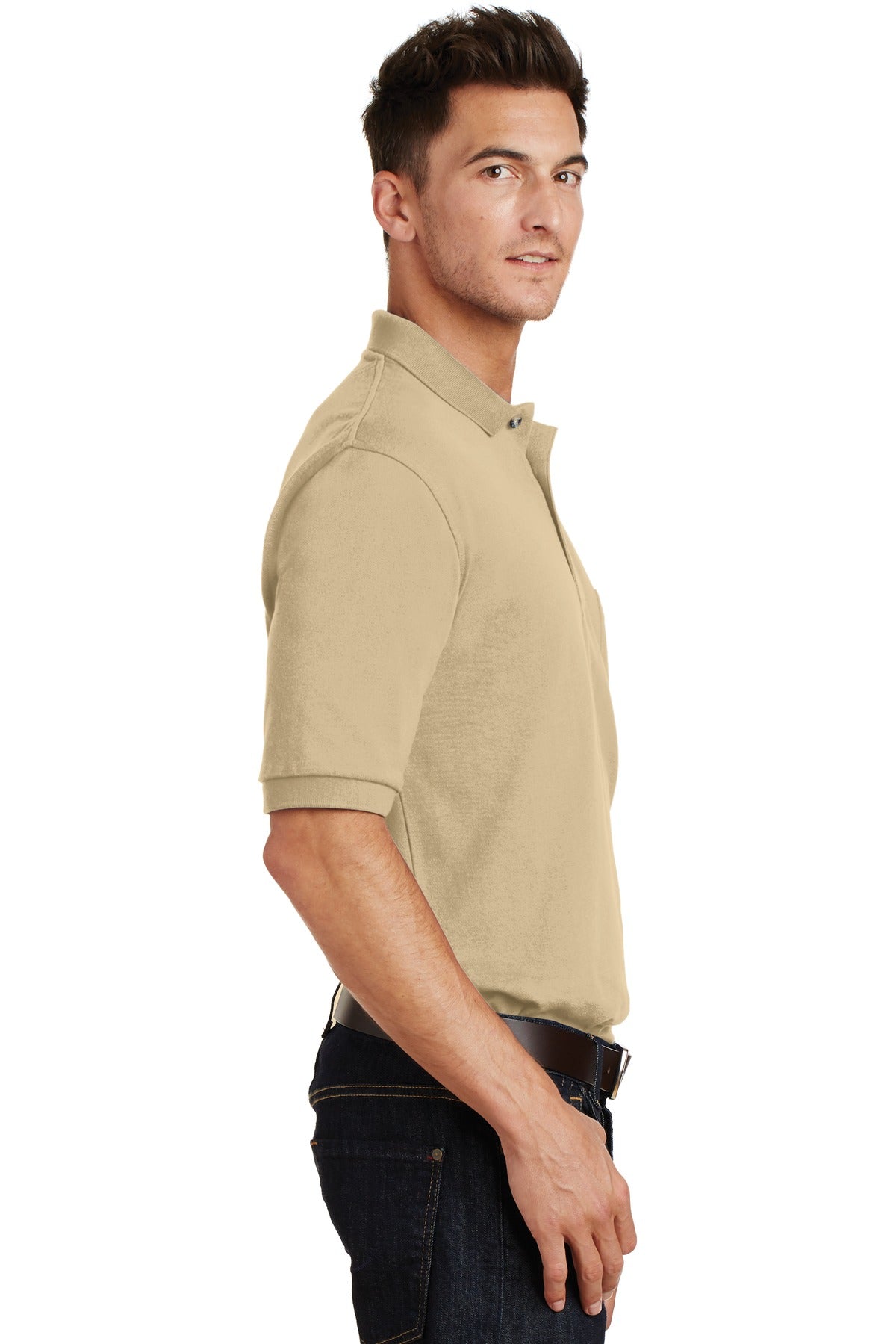 Port Authority Heavyweight Cotton Pique Polo with Pocket. K420P - Stone - side