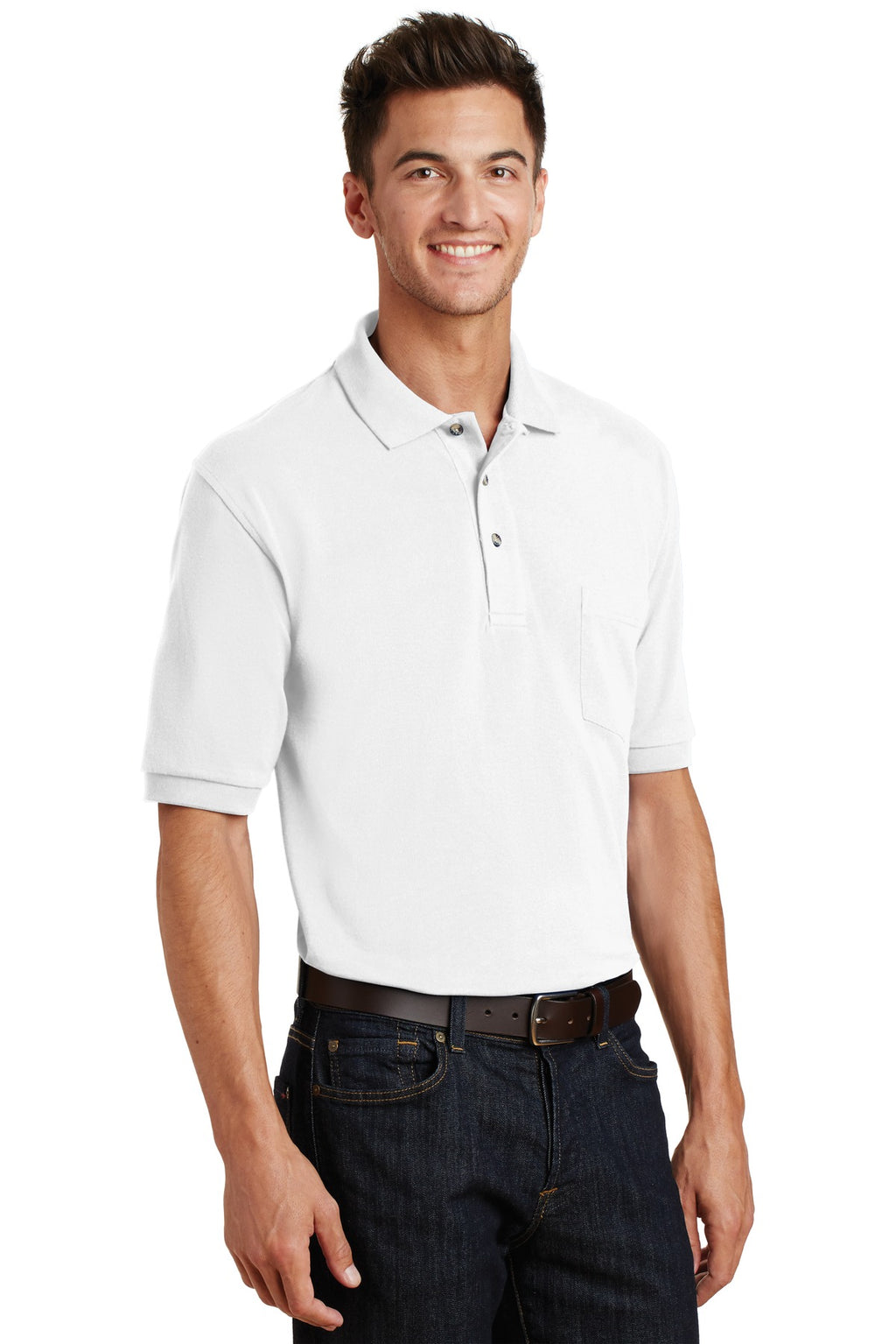 Port Authority Heavyweight Cotton Pique Polo with Pocket. K420P - White - three_q