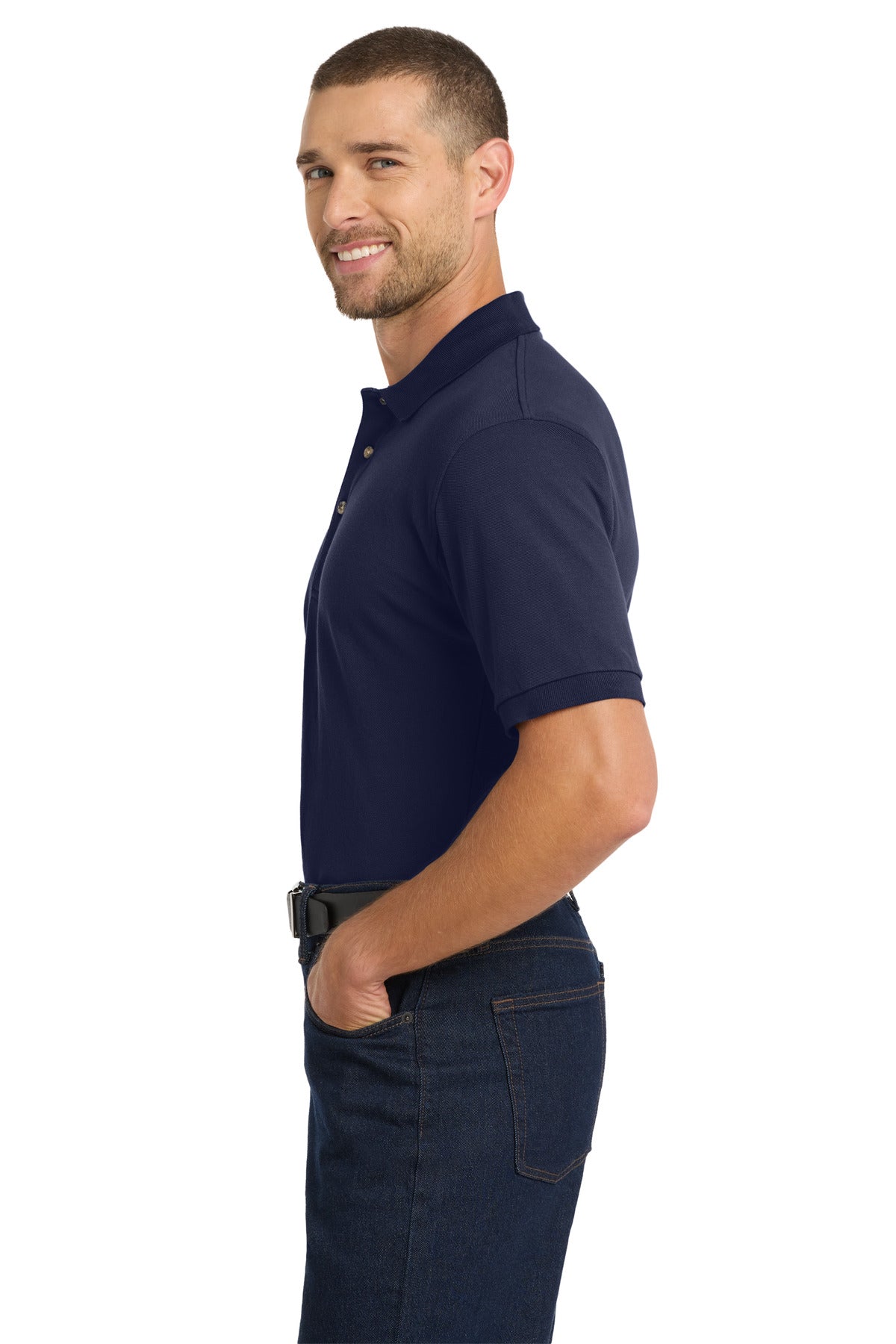 Port Authority Heavyweight Cotton Pique Polo. K420 - Navy - side