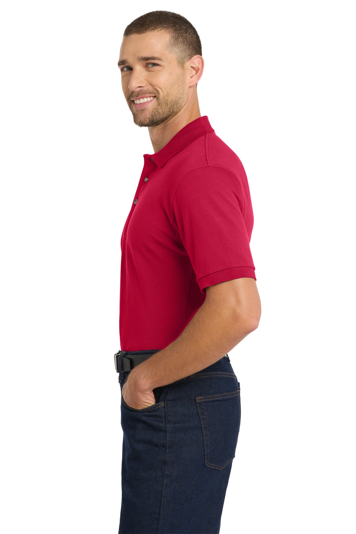 Port Authority Heavyweight Cotton Pique Polo. K420 - Red - side