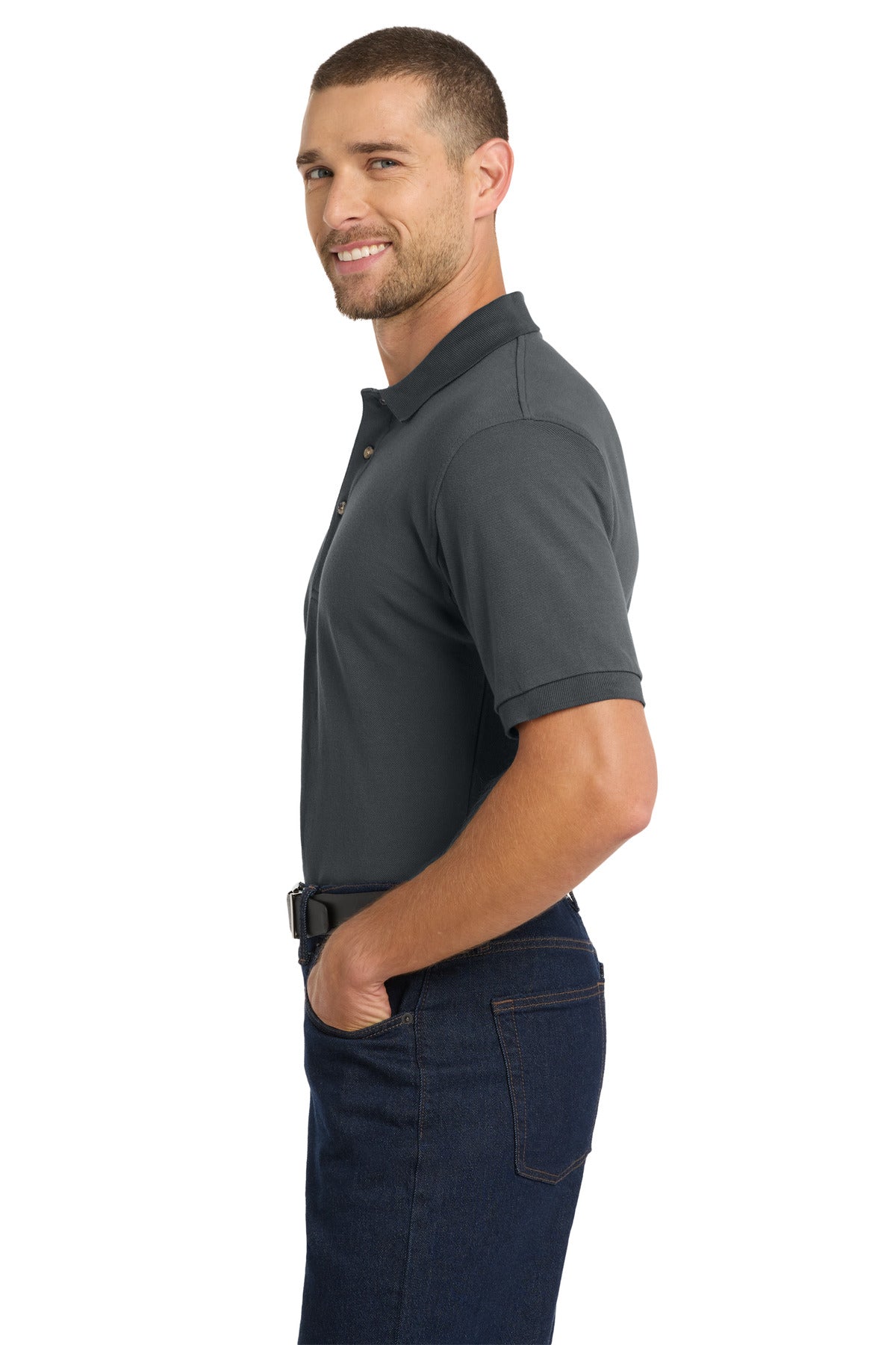 Port Authority Heavyweight Cotton Pique Polo. K420 - Steel Grey - side