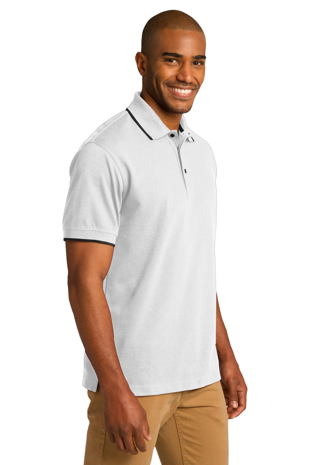 DISCONTINUED Port Authority Rapid Dry Tipped Polo. K454 - White/ Jet Black - three_q