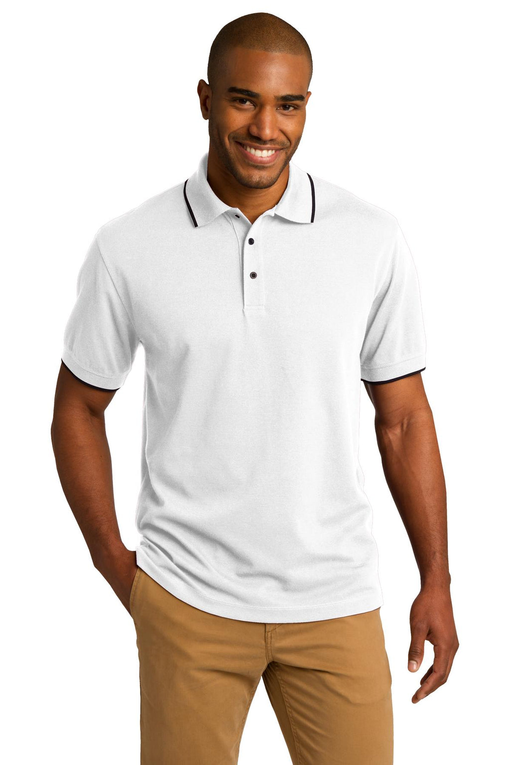 DISCONTINUED Port Authority Rapid Dry Tipped Polo. K454 - White/ Jet Black - front
