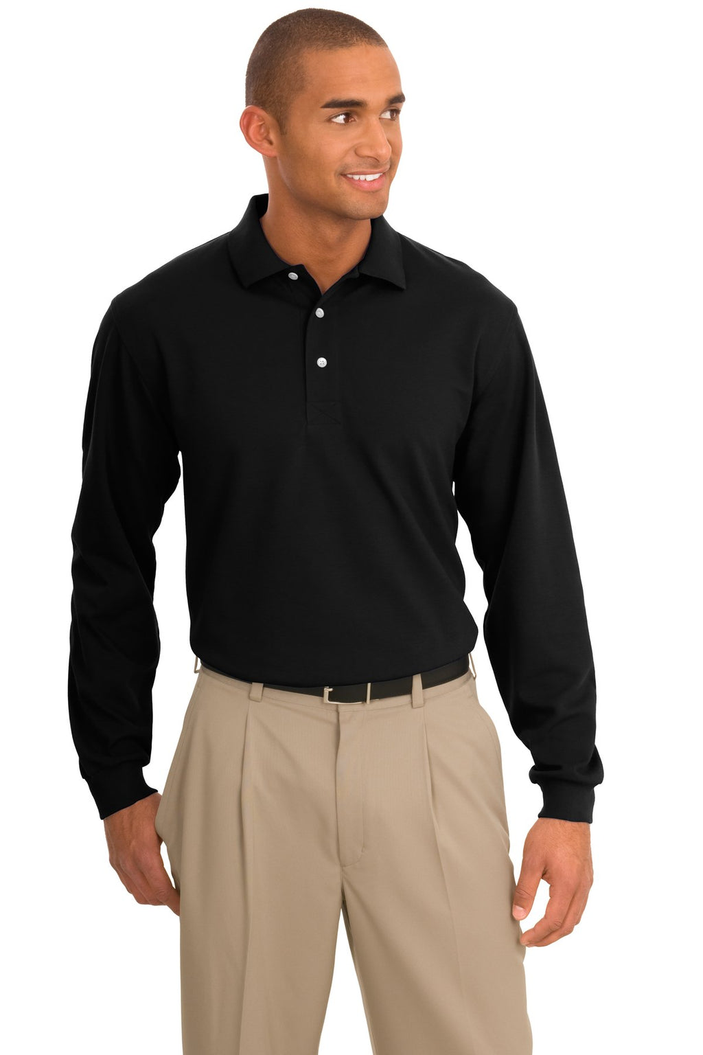 Port Authority Rapid Dry Long Sleeve Polo. K455LS - Jet Black - front