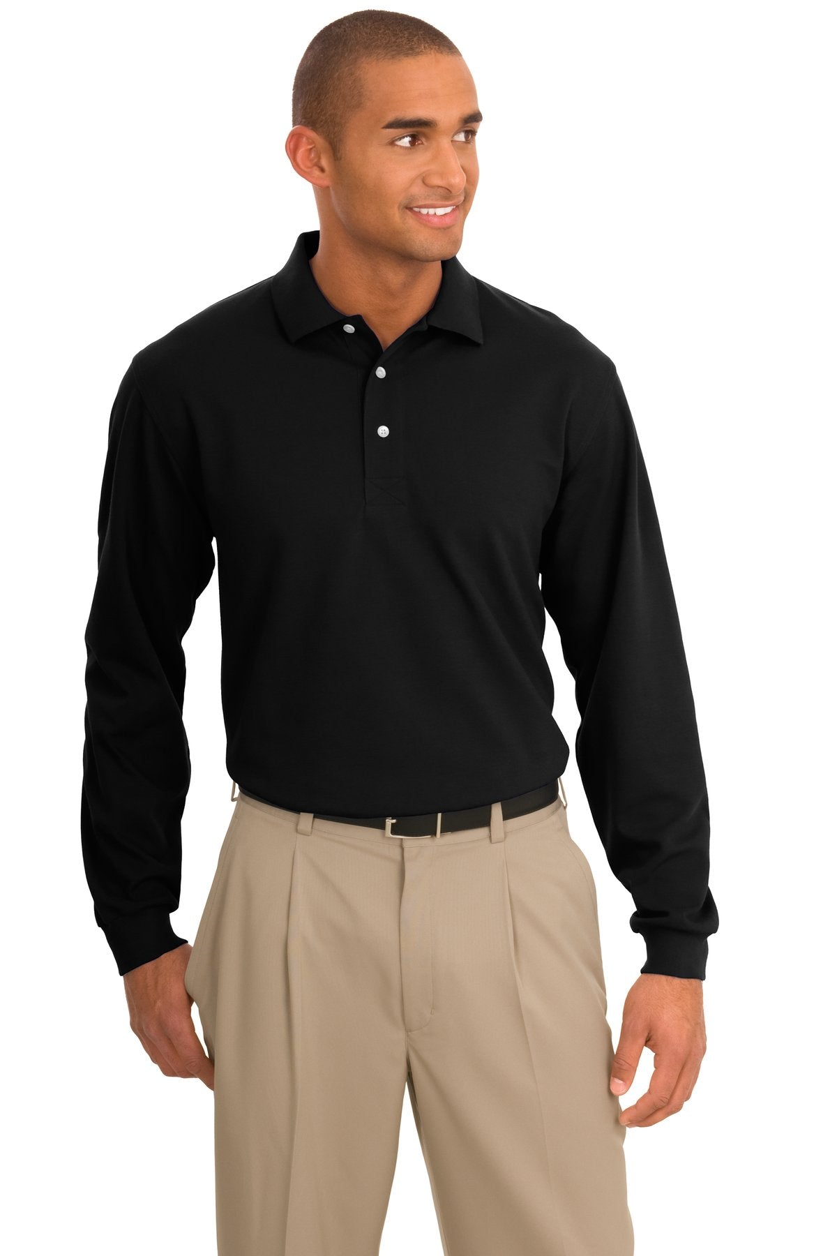 Port Authority Rapid Dry Long Sleeve Polo. K455LS - Jet Black - front