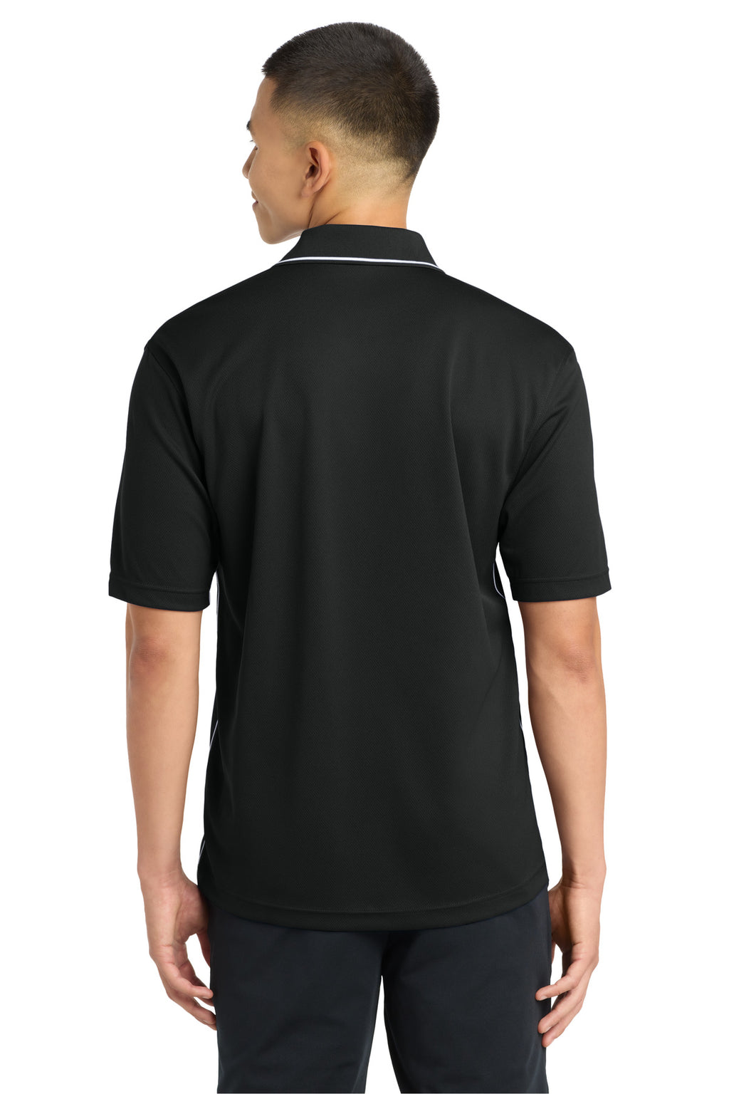 DISCONTINUED Sport-Tek Dri-Mesh Polo with Tipped Collar and Piping. K467 - Black/ White - back