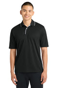 DISCONTINUED Sport-Tek Dri-Mesh Polo with Tipped Collar and Piping. K467 - Black/ White - front