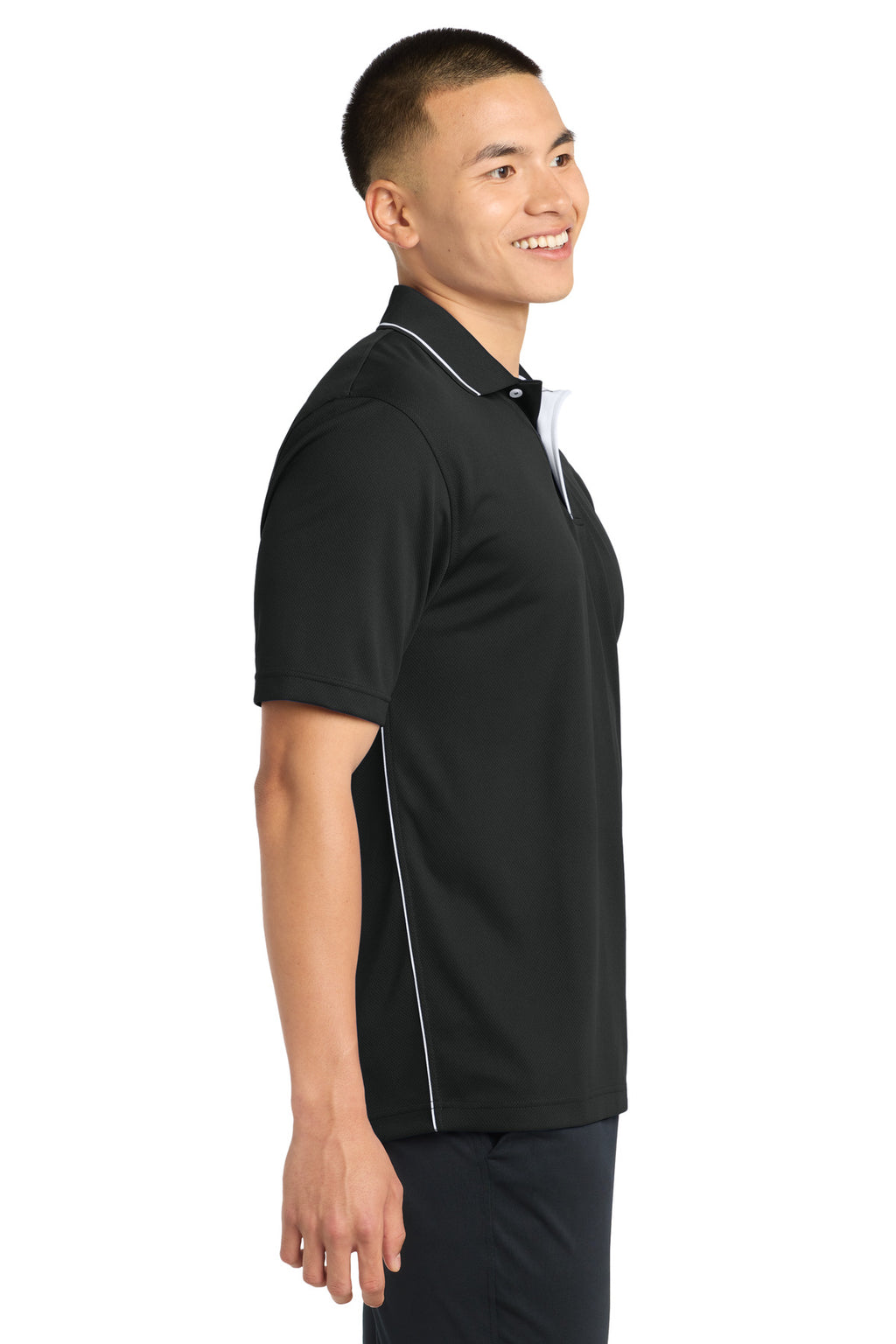 DISCONTINUED Sport-Tek Dri-Mesh Polo with Tipped Collar and Piping. K467 - Black/ White - side