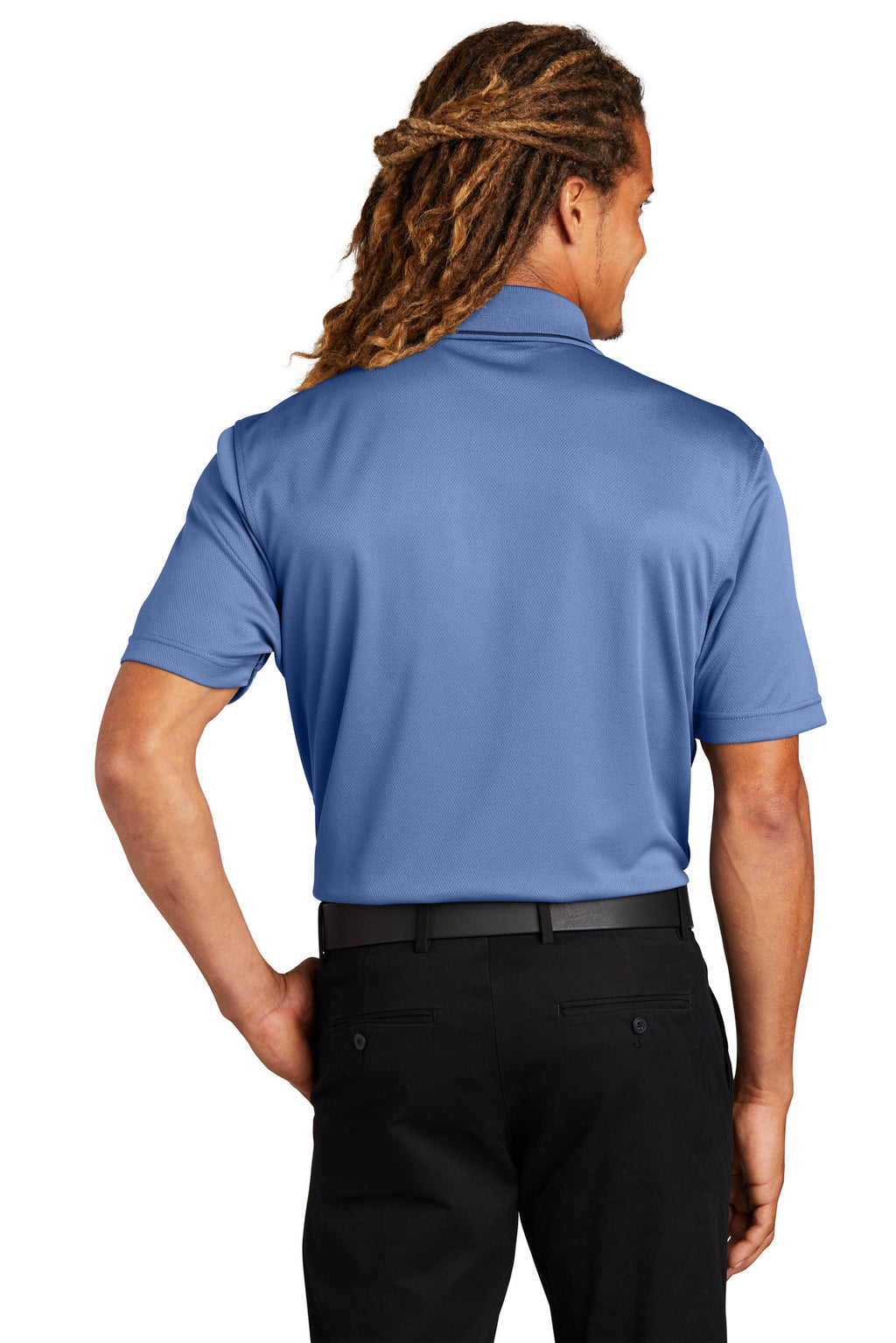 DISCONTINUED Sport-Tek Dri-Mesh Polo with Tipped Collar and Piping. K467 - Blueberry/ Navy - back