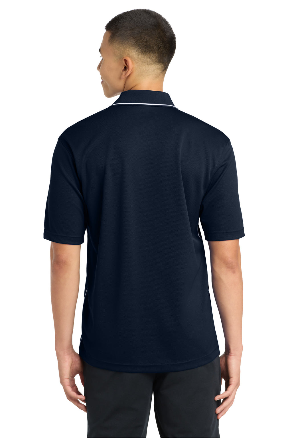 DISCONTINUED Sport-Tek Dri-Mesh Polo with Tipped Collar and Piping. K467 - Navy/ White - back