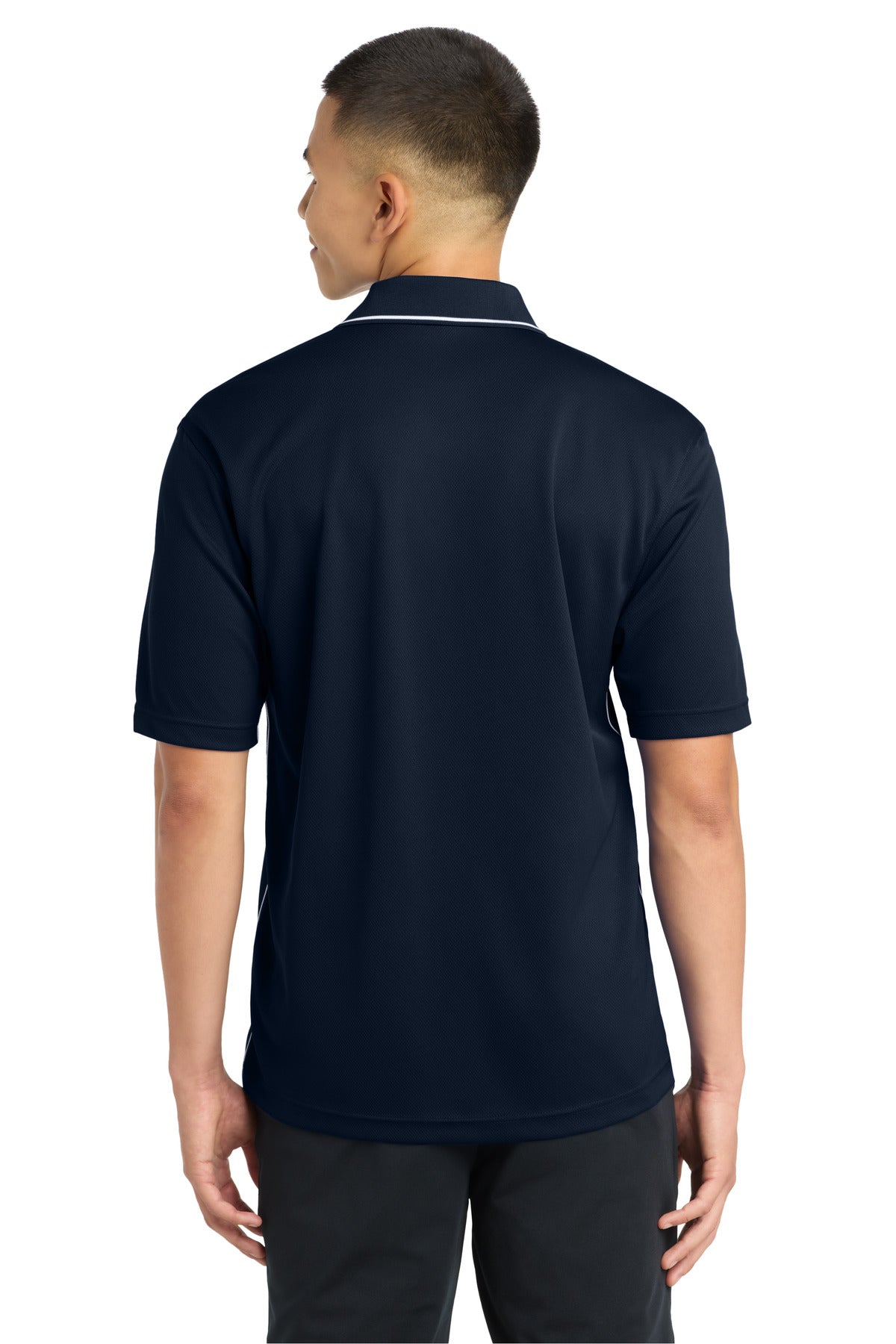 DISCONTINUED Sport-Tek Dri-Mesh Polo with Tipped Collar and Piping. K467 - Navy/ White - back