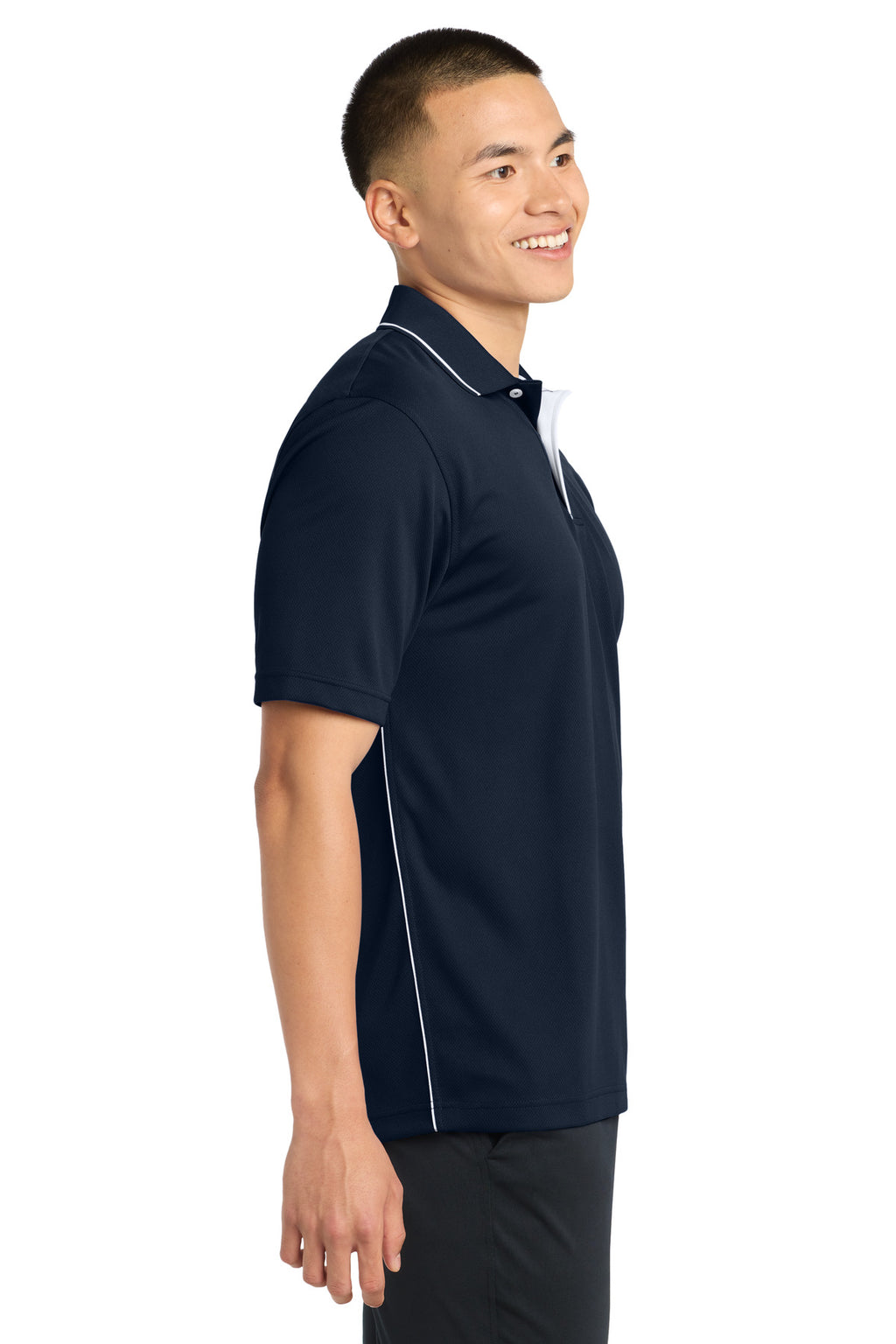 DISCONTINUED Sport-Tek Dri-Mesh Polo with Tipped Collar and Piping. K467 - Navy/ White - side