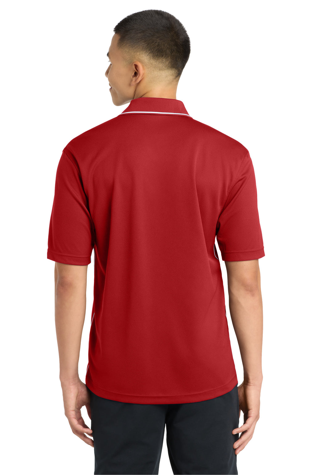 DISCONTINUED Sport-Tek Dri-Mesh Polo with Tipped Collar and Piping. K467 - Red/ White - back