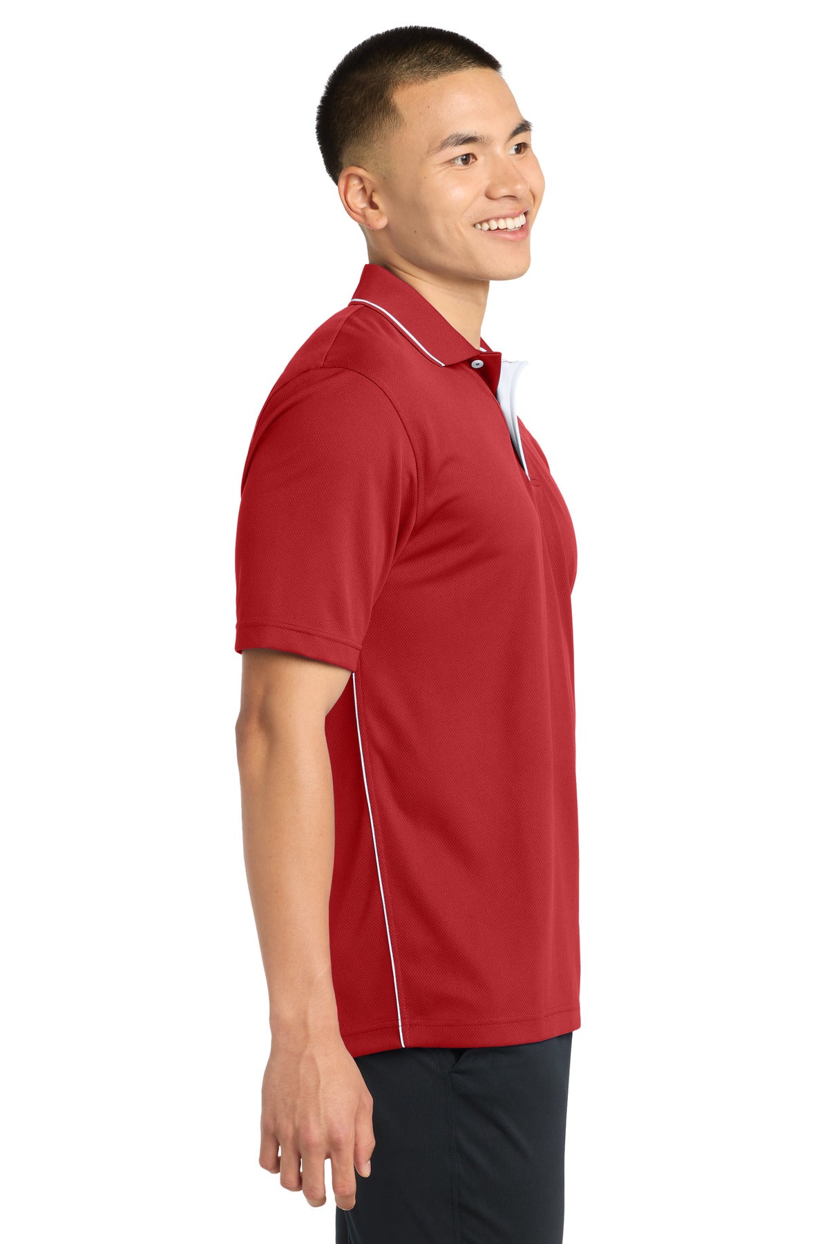DISCONTINUED Sport-Tek Dri-Mesh Polo with Tipped Collar and Piping. K467 - Red/ White - side