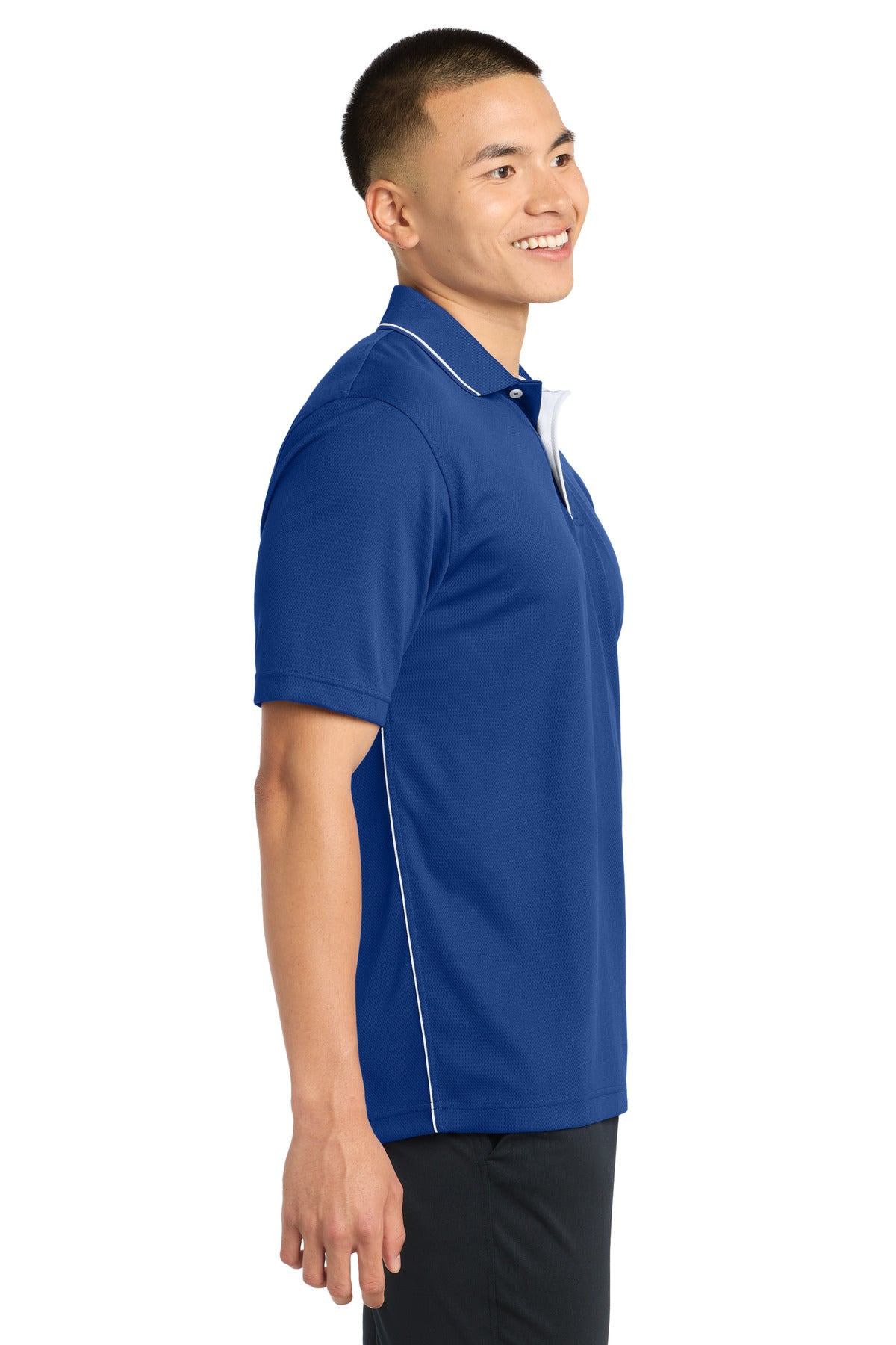 DISCONTINUED Sport-Tek Dri-Mesh Polo with Tipped Collar and Piping. K467 - Royal/ White - side