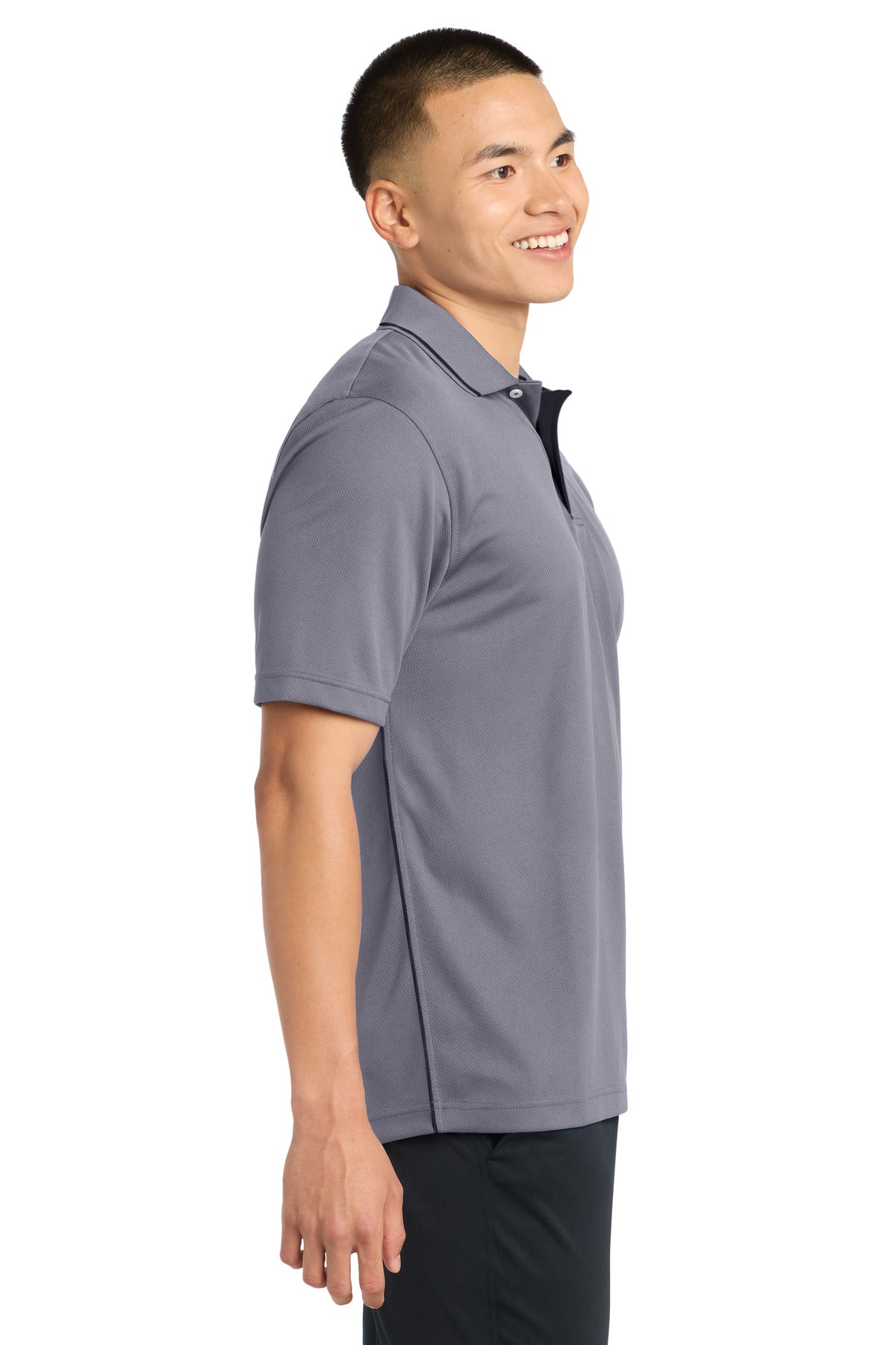 DISCONTINUED Sport-Tek Dri-Mesh Polo with Tipped Collar and Piping. K467 - Steel/ Black - side