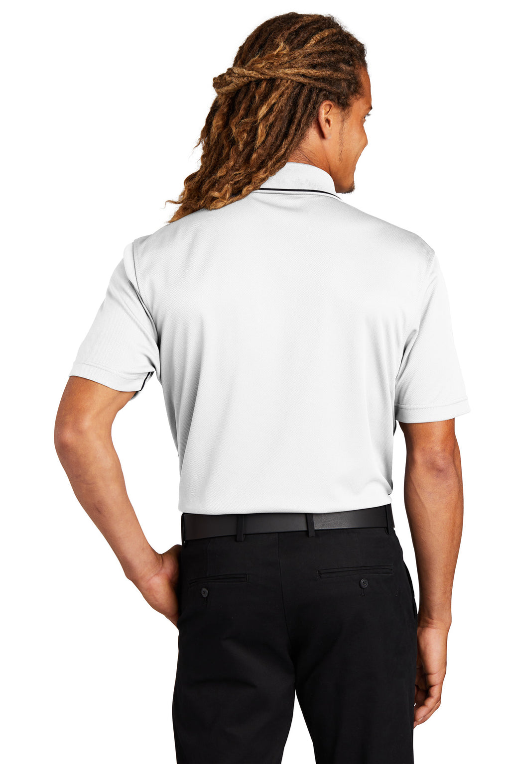DISCONTINUED Sport-Tek Dri-Mesh Polo with Tipped Collar and Piping. K467 - White/ Black - back