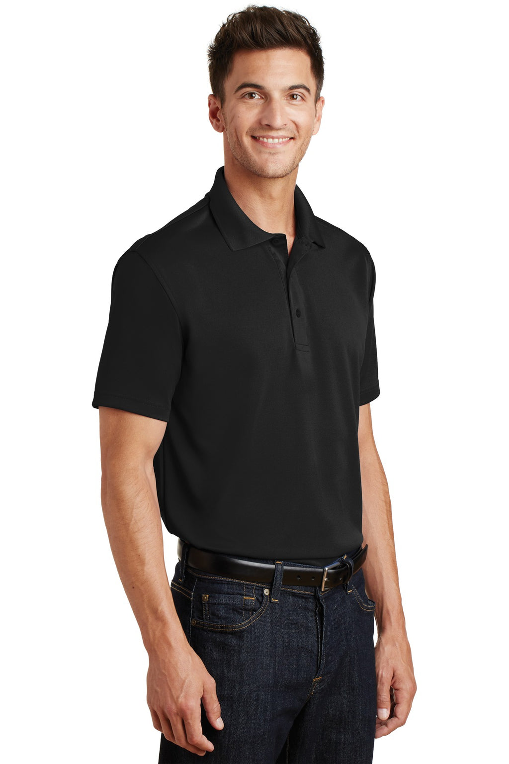 DISCONTINUED Port Authority Poly-Charcoal Blend Pique Polo. K497 - Black - three_q