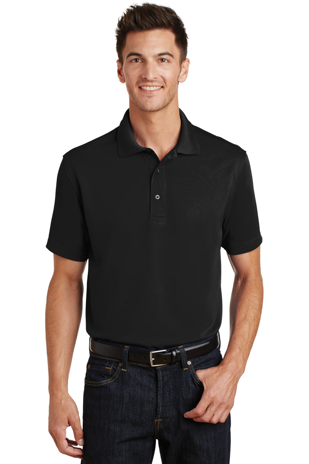 DISCONTINUED Port Authority Poly-Charcoal Blend Pique Polo. K497 - Black - front
