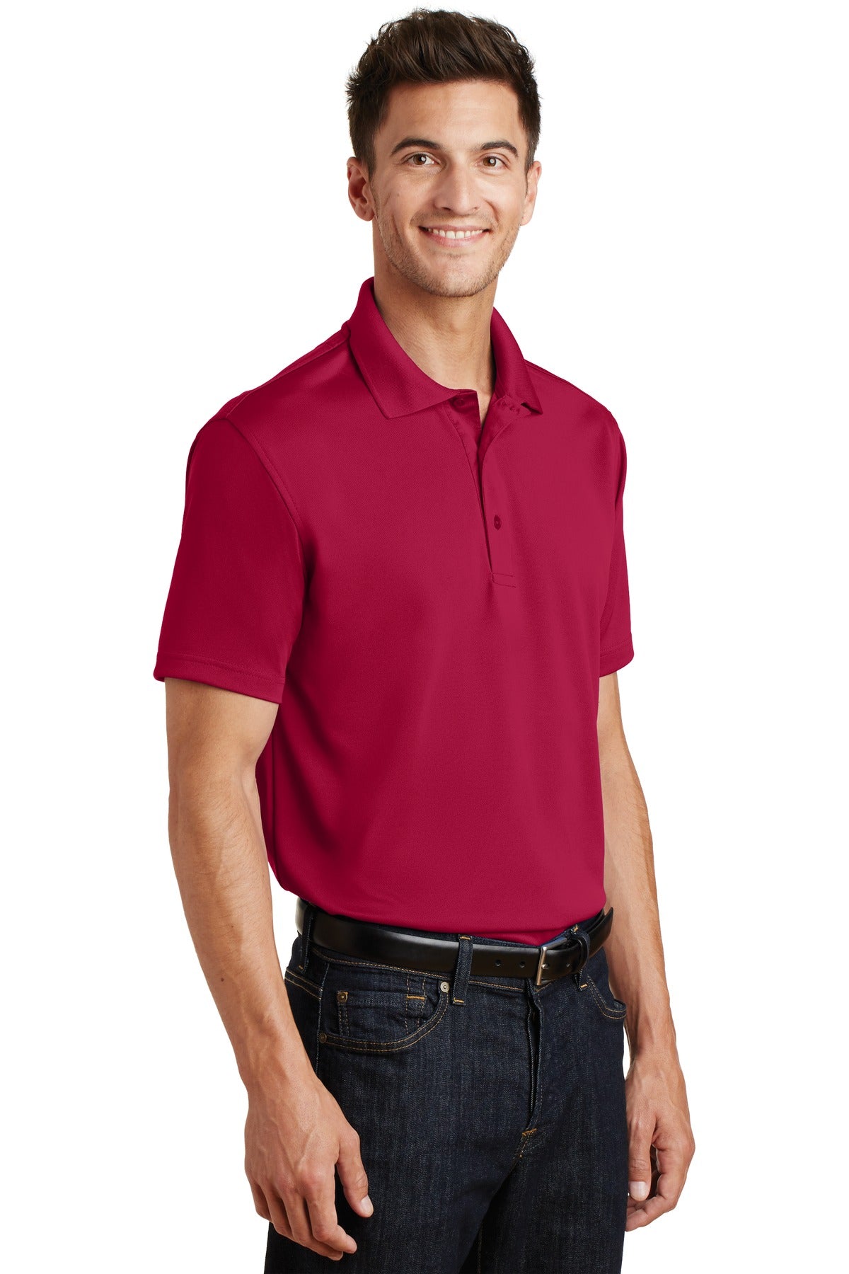 DISCONTINUED Port Authority Poly-Charcoal Blend Pique Polo. K497 - Red - three_q