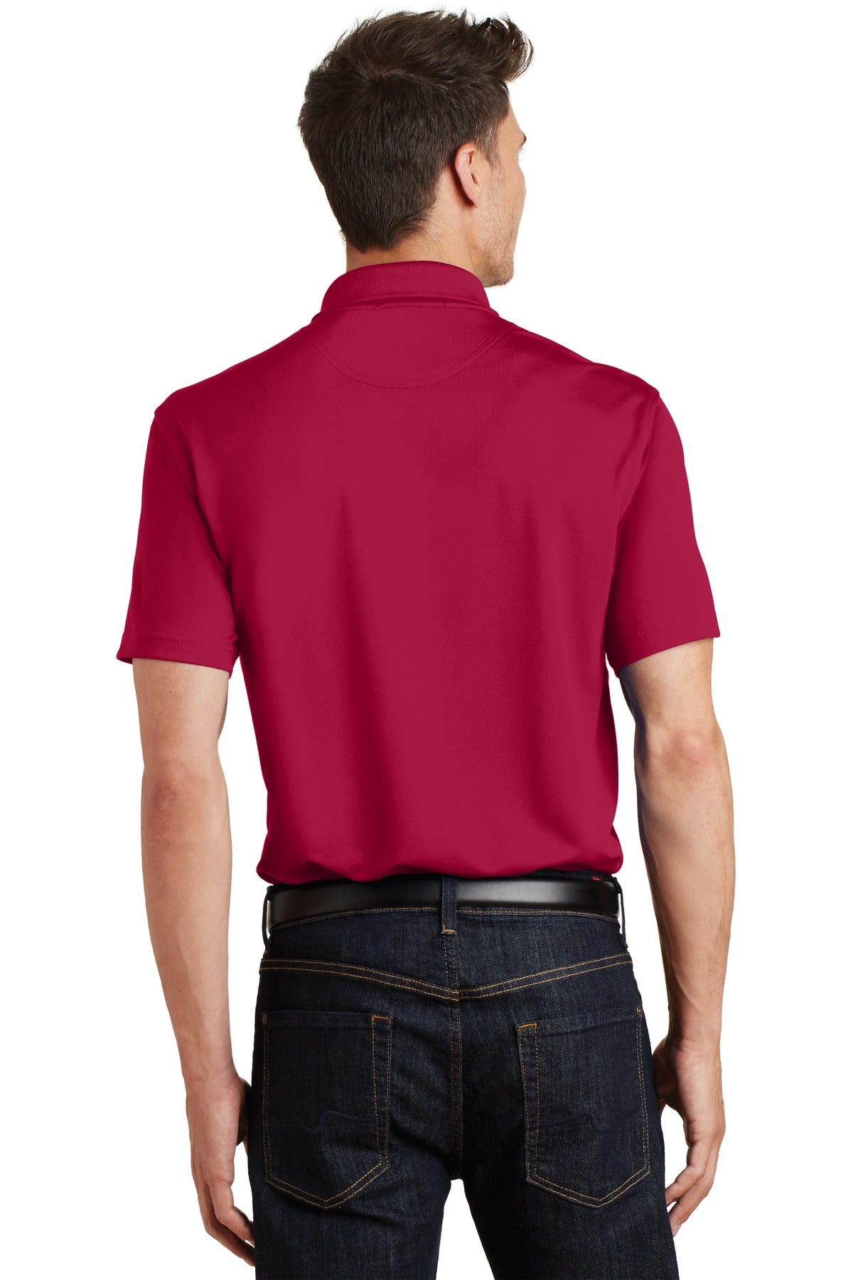 DISCONTINUED Port Authority Poly-Charcoal Blend Pique Polo. K497 - Red - back