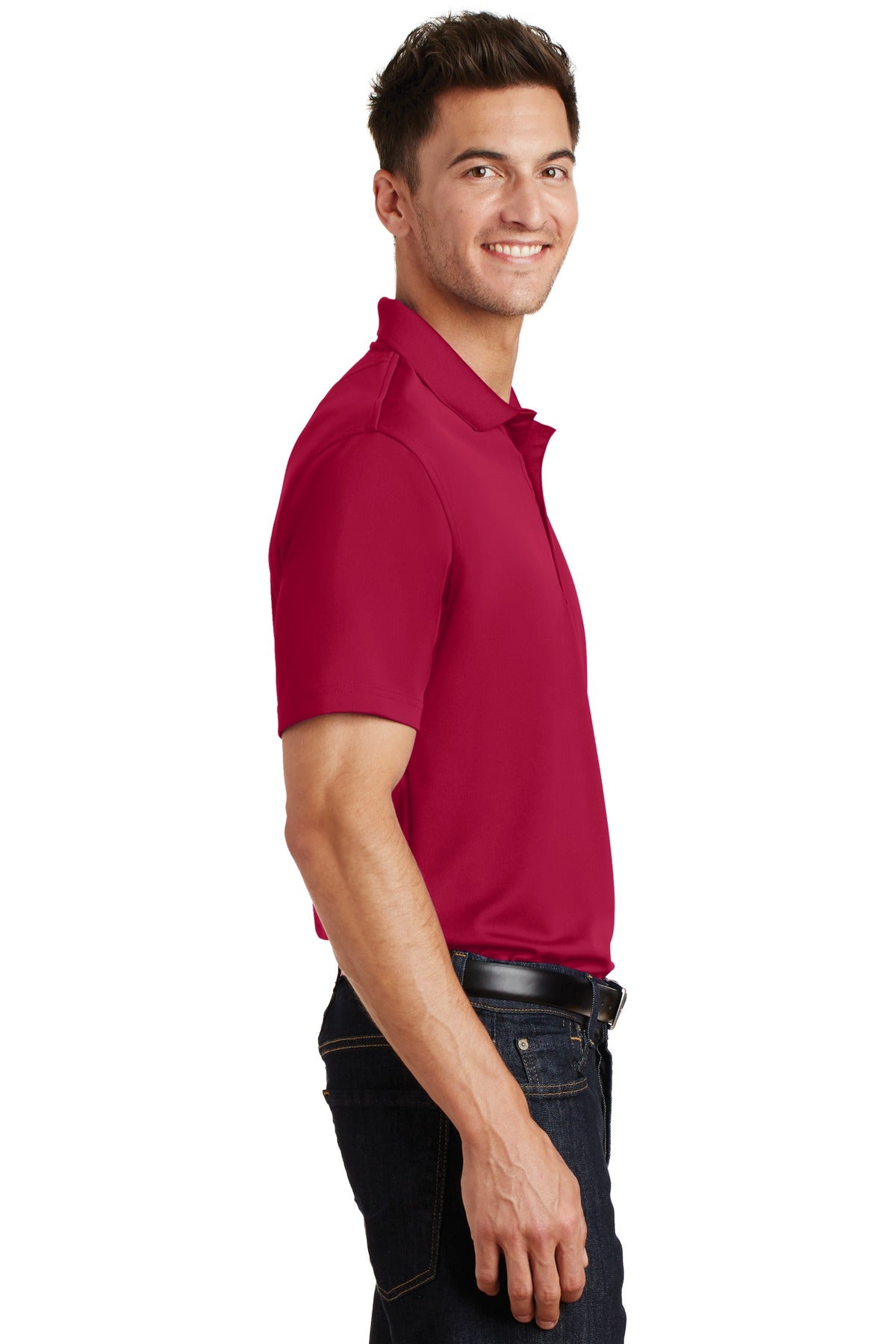 DISCONTINUED Port Authority Poly-Charcoal Blend Pique Polo. K497 - Red - side