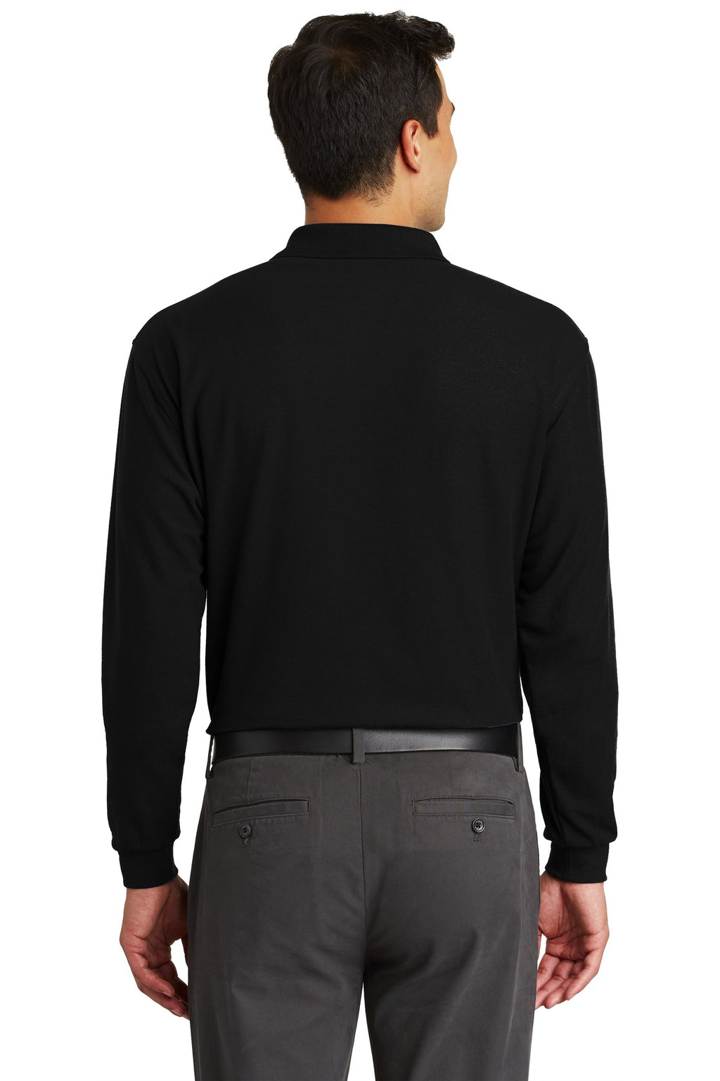Port Authority Long Sleeve Silk Touch Polo with Pocket. K500LSP - Black - back